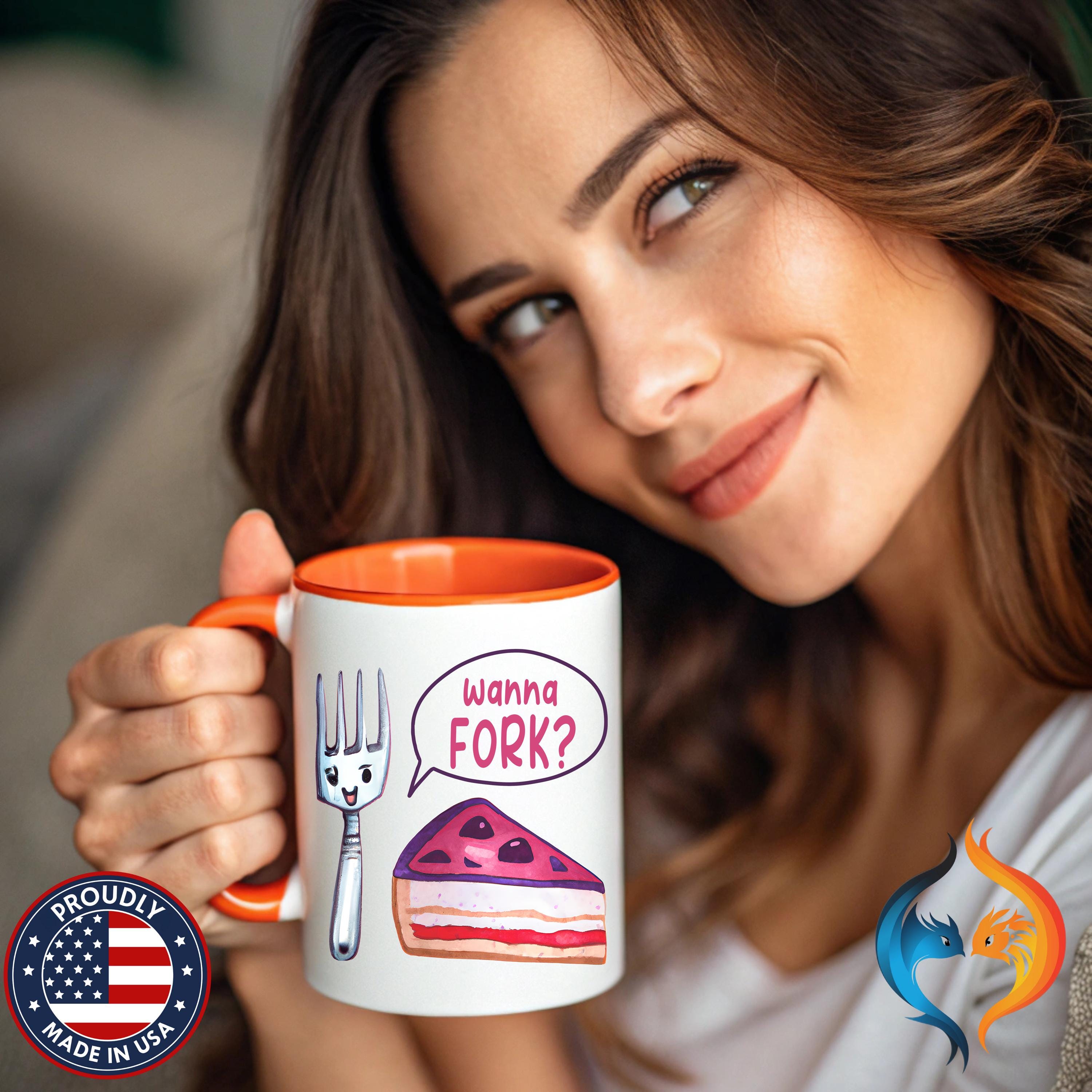 Wanna Fork? Cute Cake & Fork Illustration Mug Product Photo | Nutty Designs