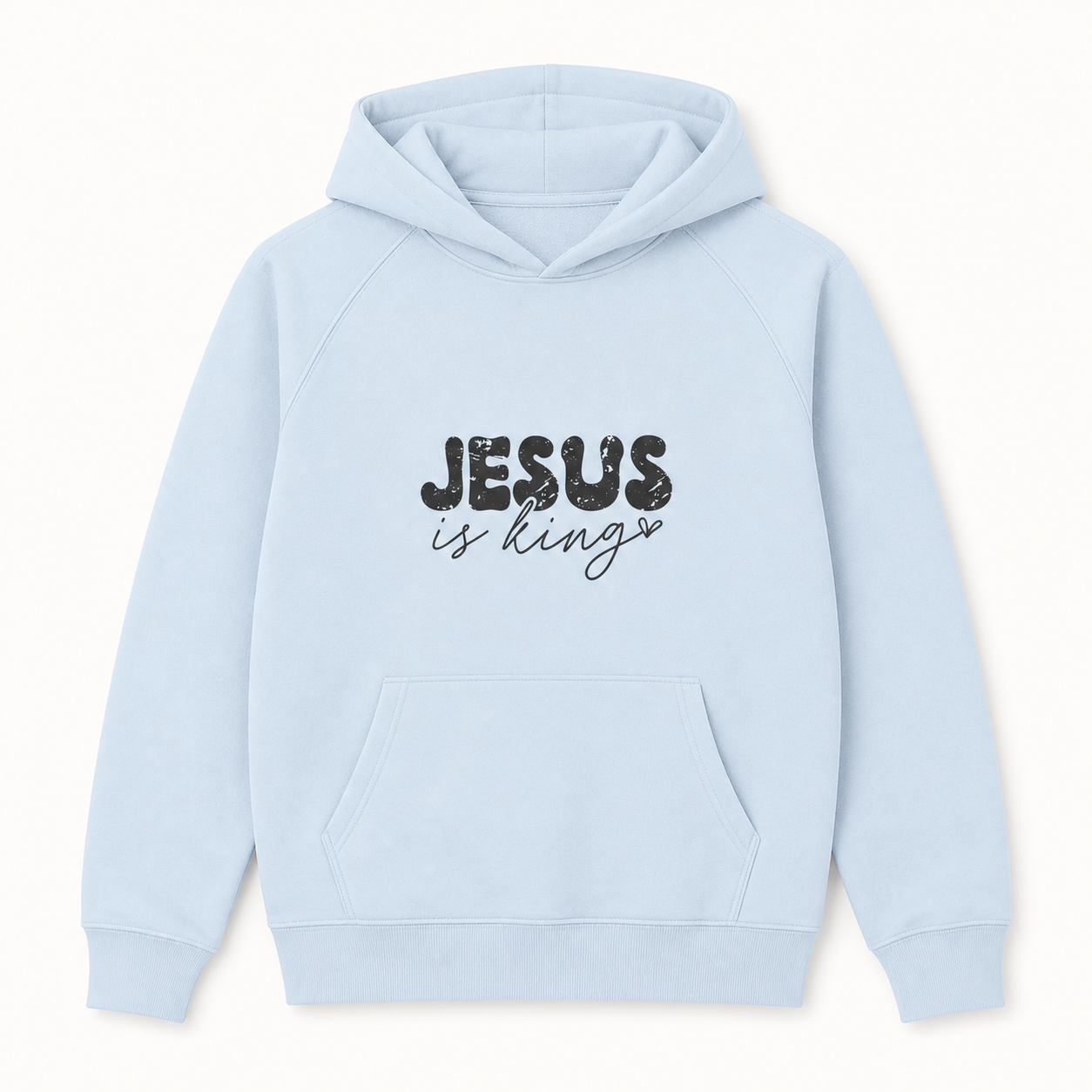 Jesus Is King Christian faith graphic light blue hoodie front product image