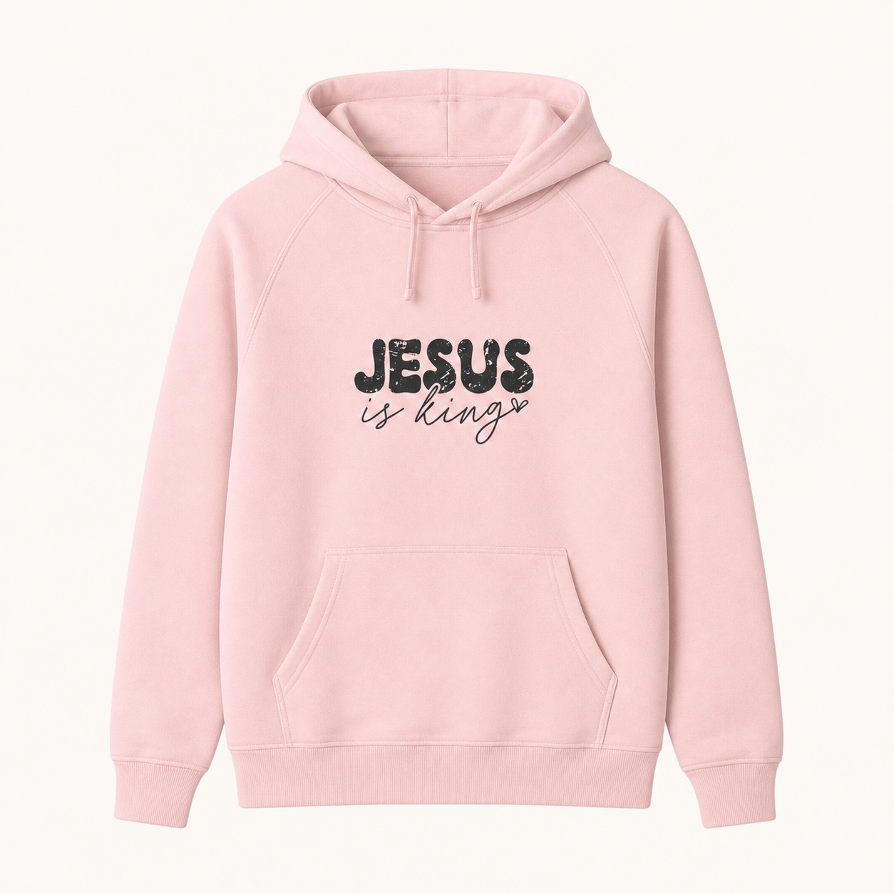 Jesus Is King Christian faith graphic light pink hoodie front product image