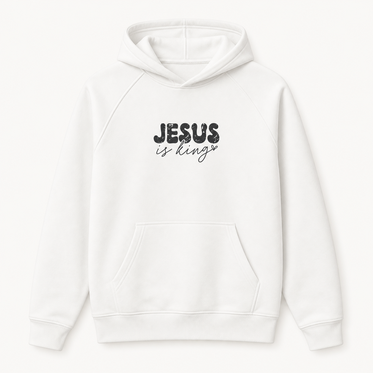 Jesus Is King Christian faith graphic white hoodie front product image