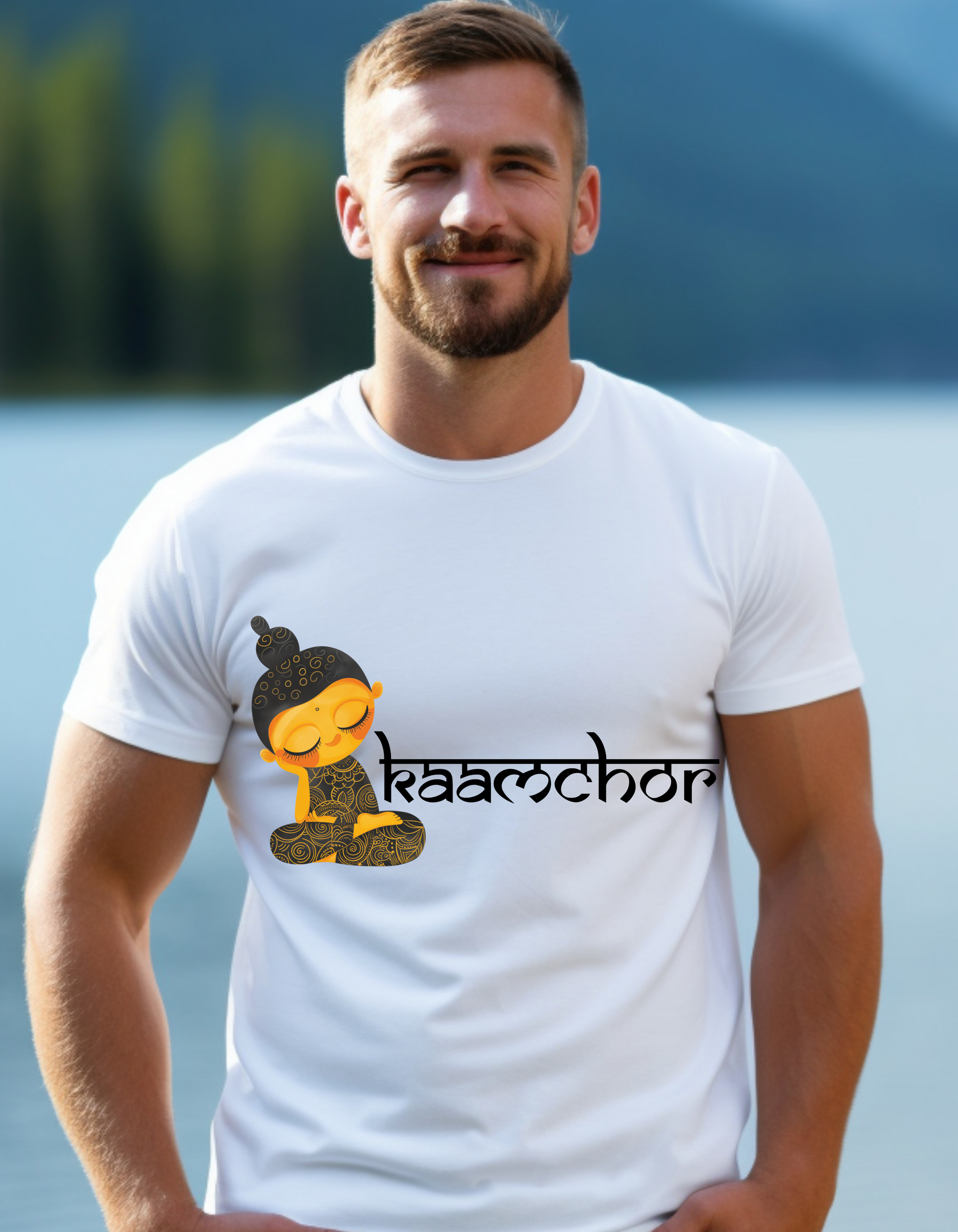 a man standing in front of a body of water