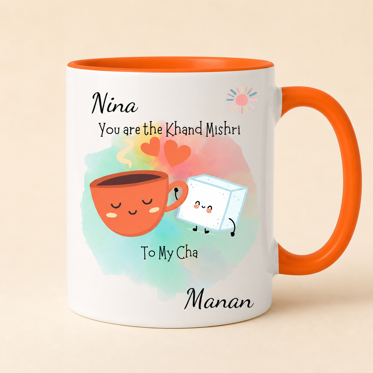 Personalized You Are The Khand Mishri To My Chai orange accent mug
