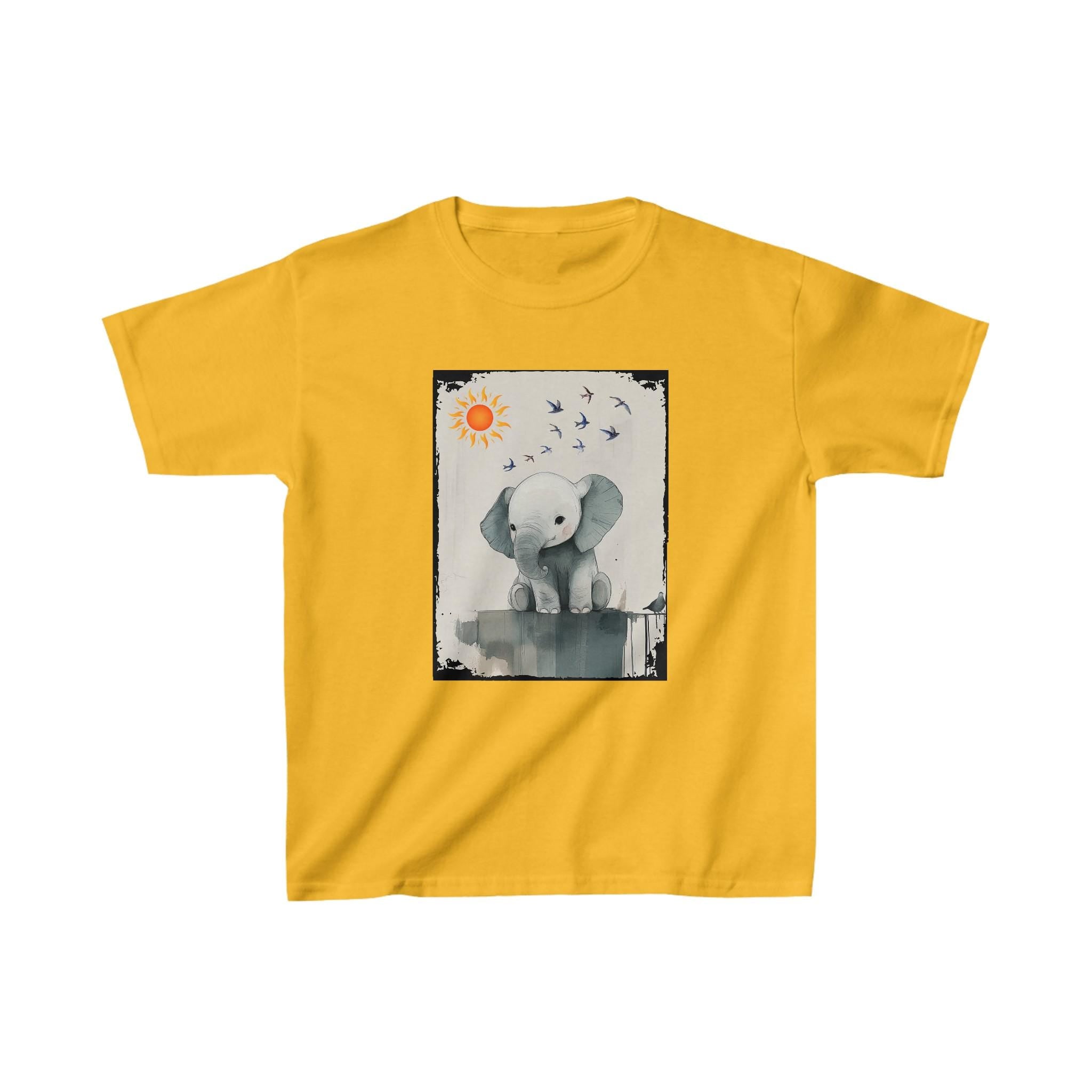 Kids T-Shirt, Magic Day with Birds and Elephant Tee, Children's Tee, Cute Animal Shirt, Magical Elephant Kids Top, Bird and Animals Youth