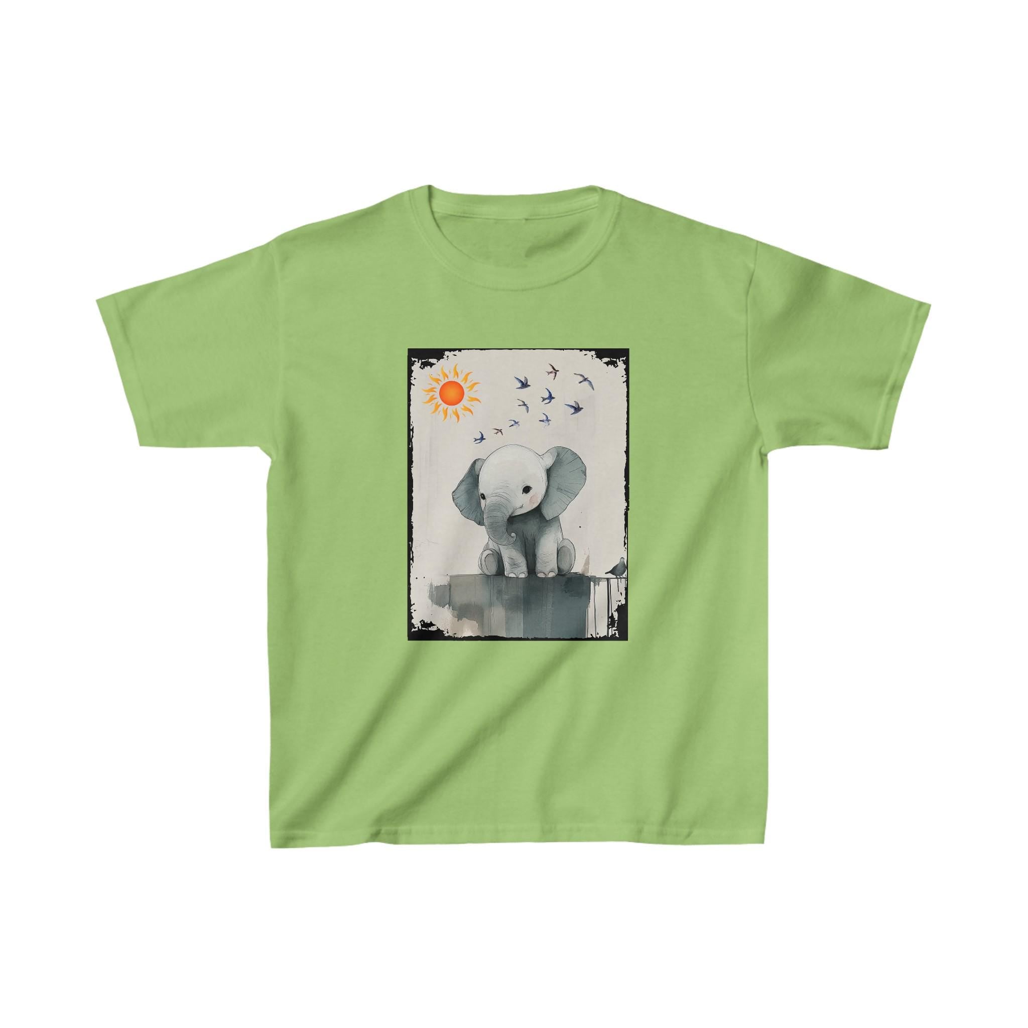 Kids T-Shirt, Magic Day with Birds and Elephant Tee, Children's Tee, Cute Animal Shirt, Magical Elephant Kids Top, Bird and Animals Youth