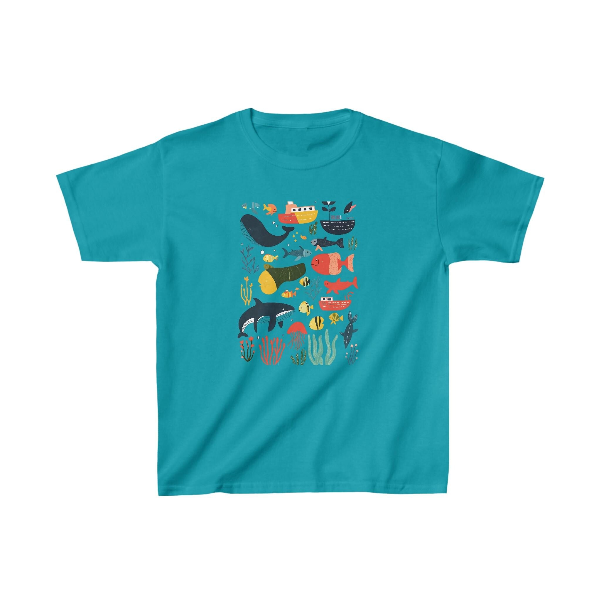 Kids Tee Shirt, Under the Sea Animals, Children's Graphic T-Shirt, Ocean Theme Top, Boys Girls Summer Clothing, Aquarium Wildlife Tee, Kids
