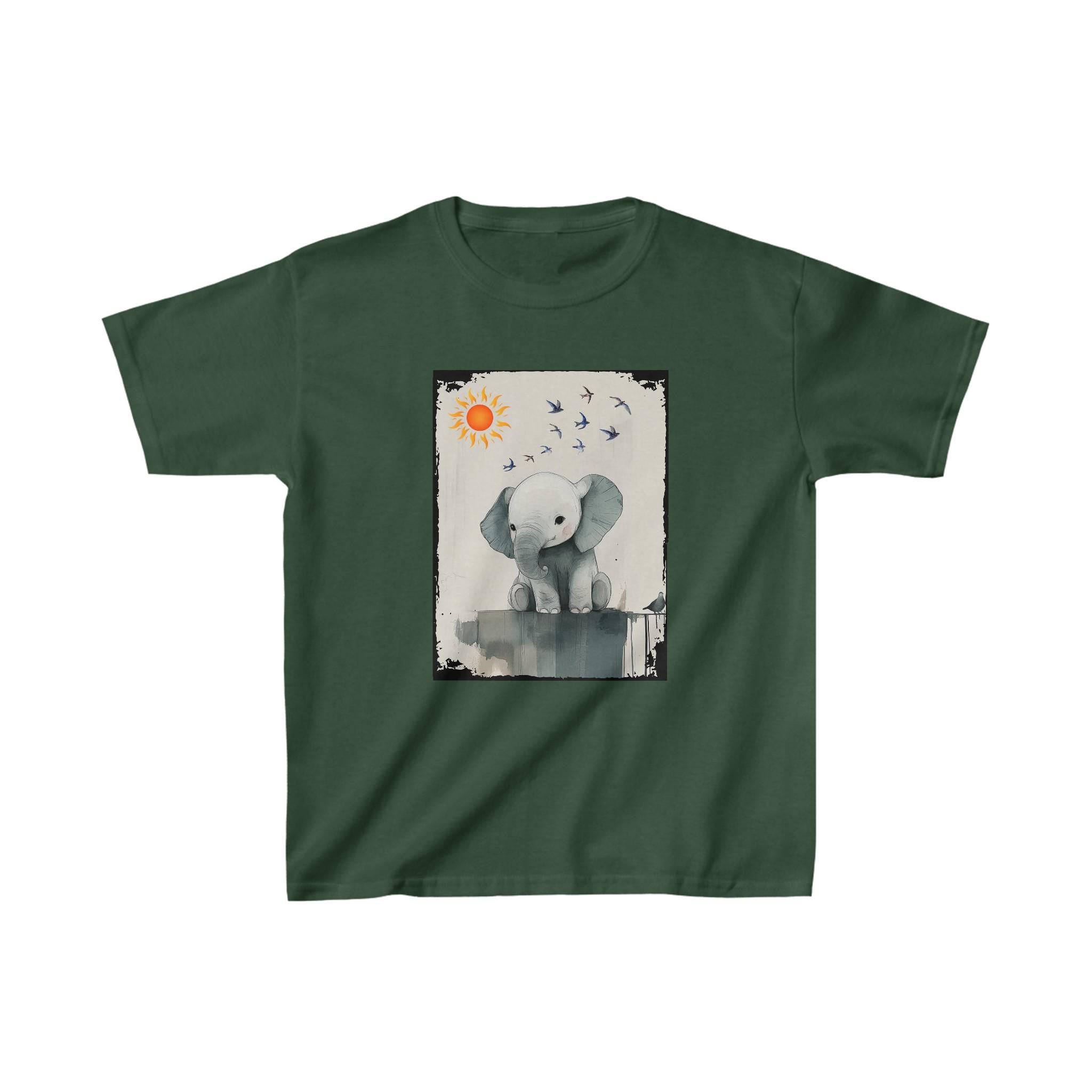 Kids T-Shirt, Magic Day with Birds and Elephant Tee, Children's Tee, Cute Animal Shirt, Magical Elephant Kids Top, Bird and Animals Youth