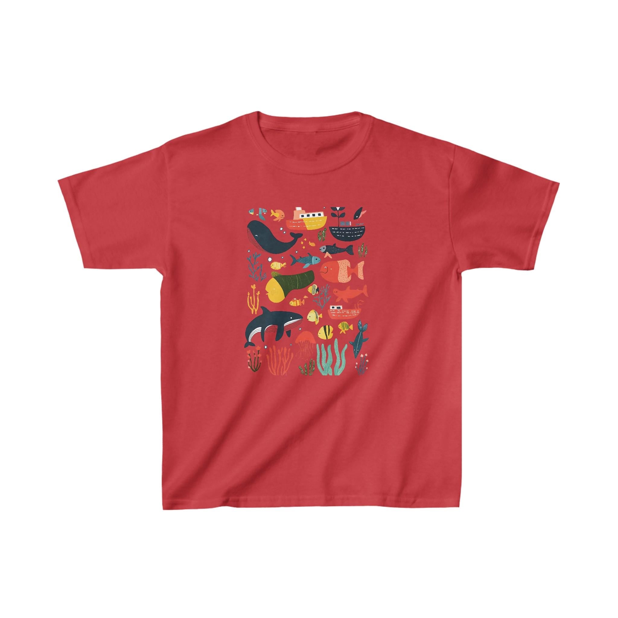 Kids Tee Shirt, Under the Sea Animals, Children's Graphic T-Shirt, Ocean Theme Top, Boys Girls Summer Clothing, Aquarium Wildlife Tee, Kids
