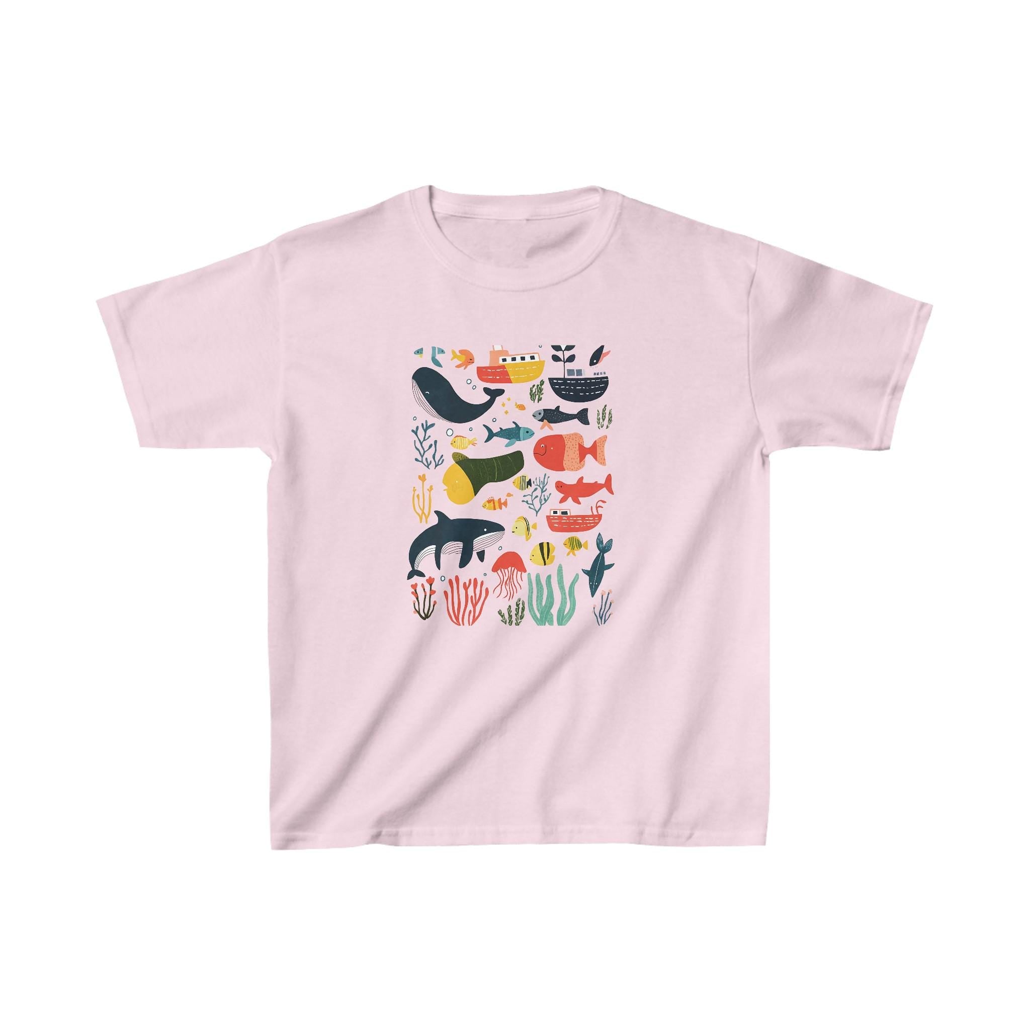 Kids Tee Shirt, Under the Sea Animals, Children's Graphic T-Shirt, Ocean Theme Top, Boys Girls Summer Clothing, Aquarium Wildlife Tee, Kids