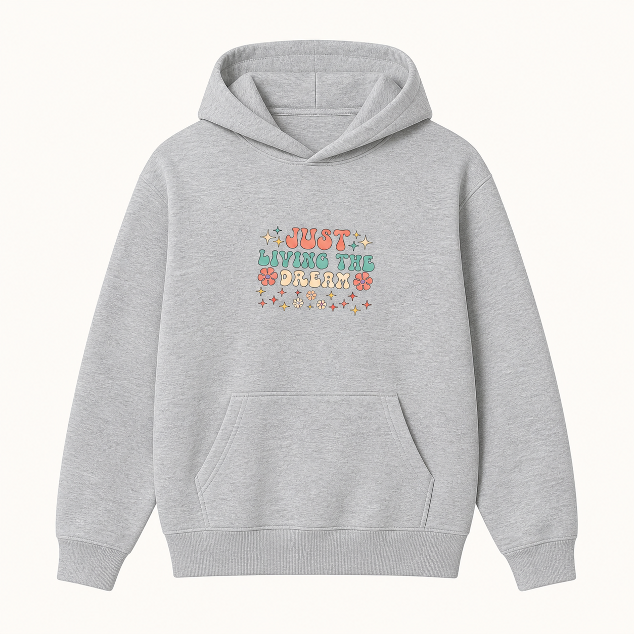 Just Living the Dream retro floral boho graphic sport grey hoodie front product image