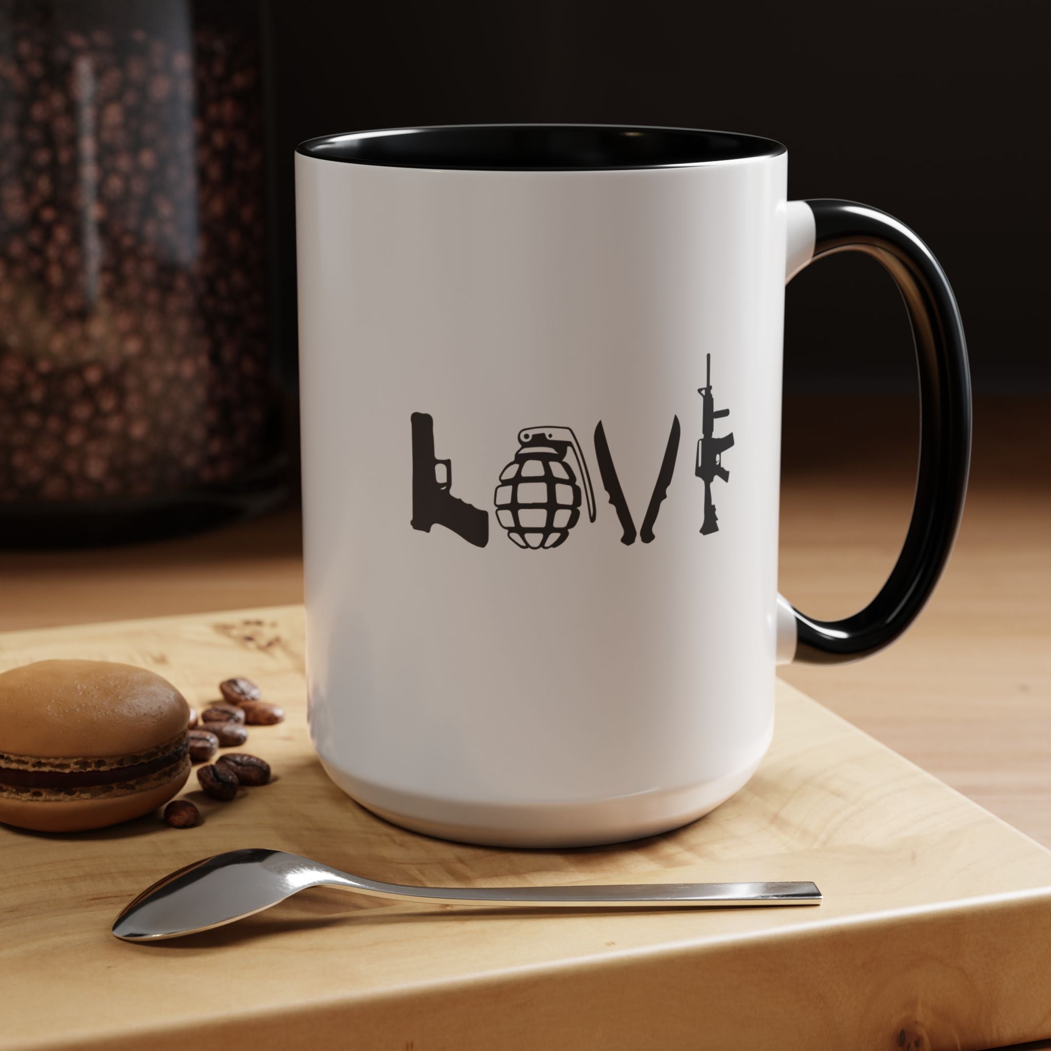 Love Guns | Funny Coffee Mug, Sarcastic Tea Cup, Unique Gift Idea