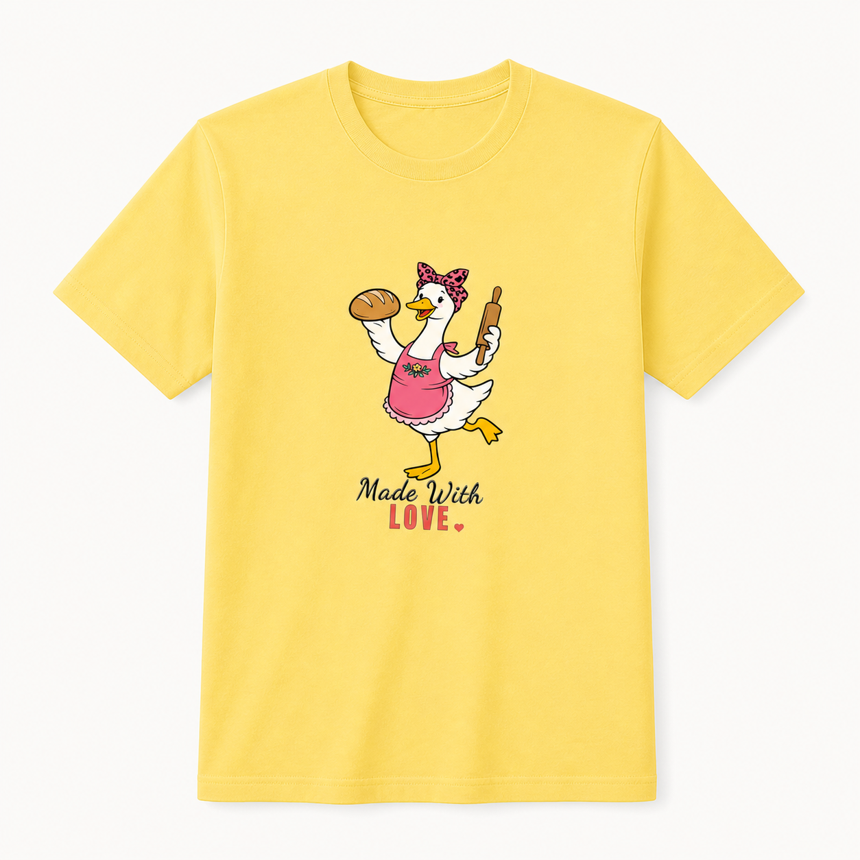 Yellow Made With Love baker Mama Goose T-shirt product view