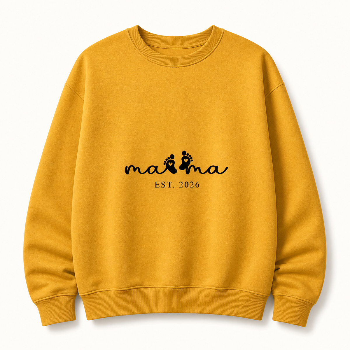 Mama Est. 2026 baby footprints gold crewneck sweatshirt front product image