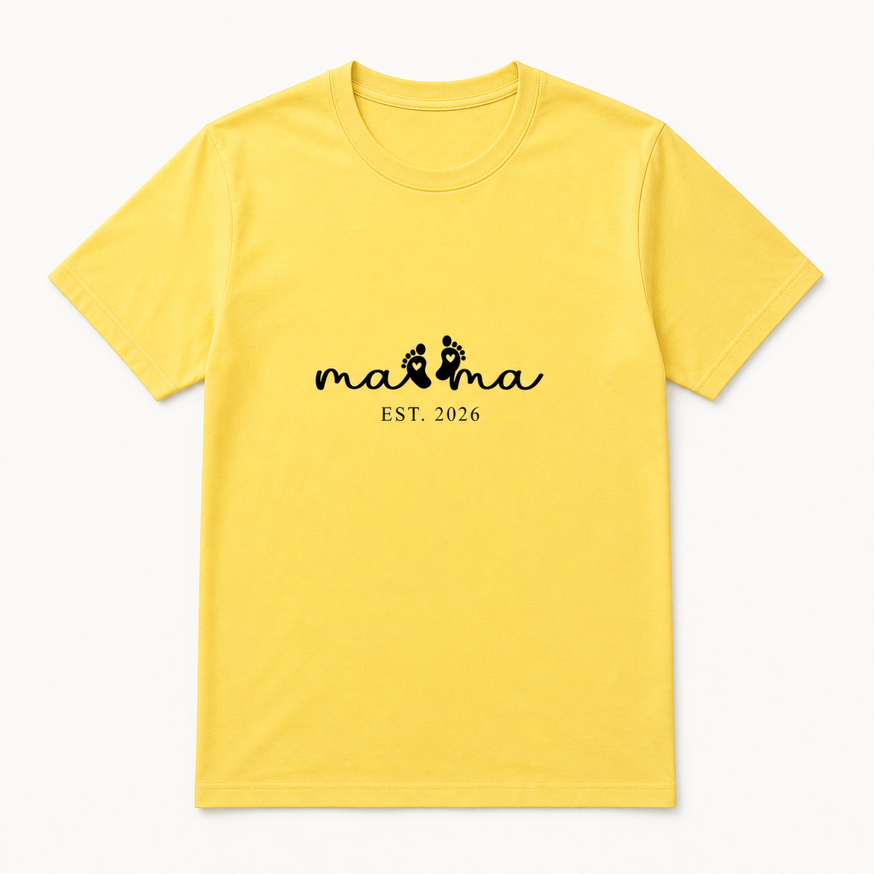 Yellow Mama Est 2026 Baby Footprints T-shirt product view