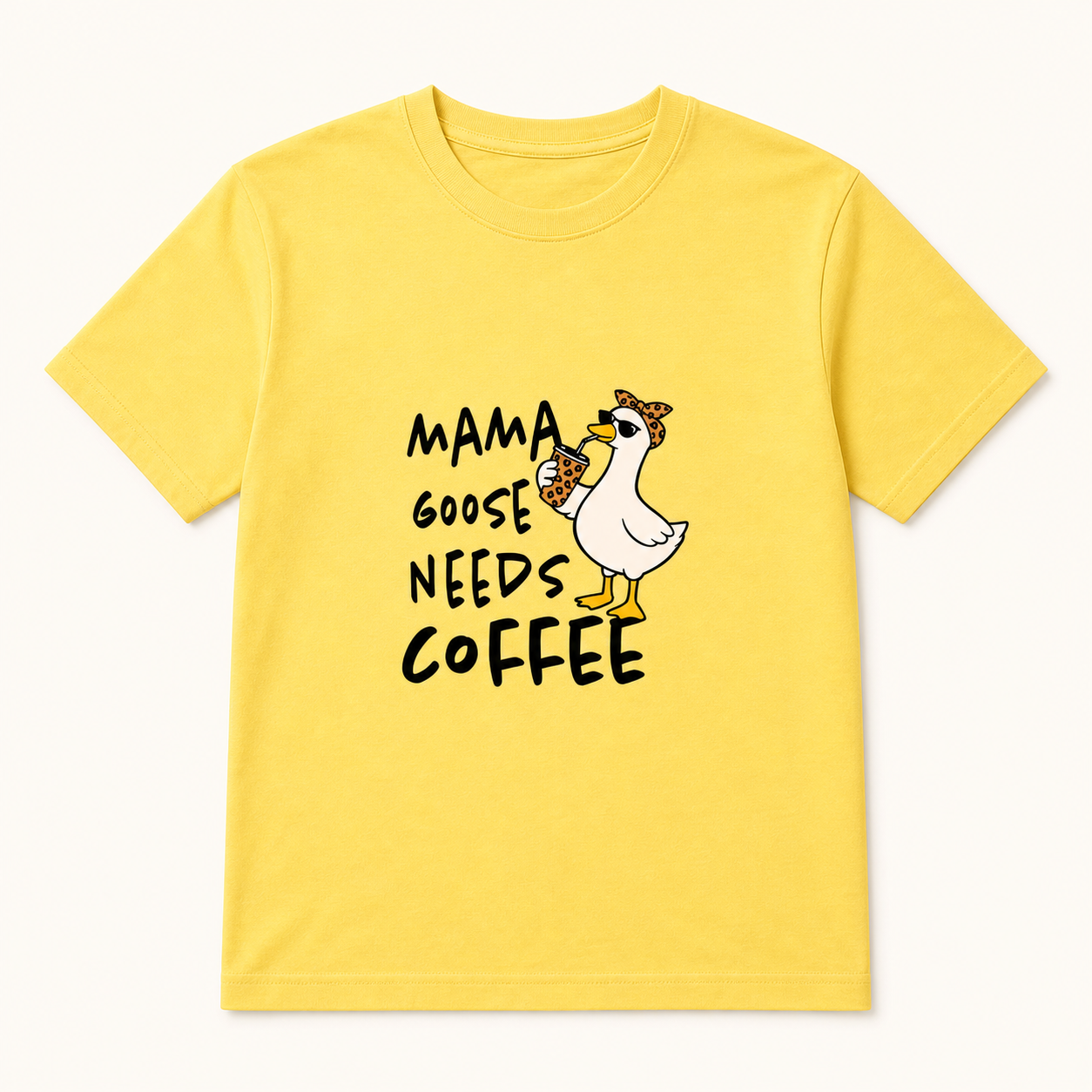 Yellow Mama Goose Needs Coffee T-shirt product view