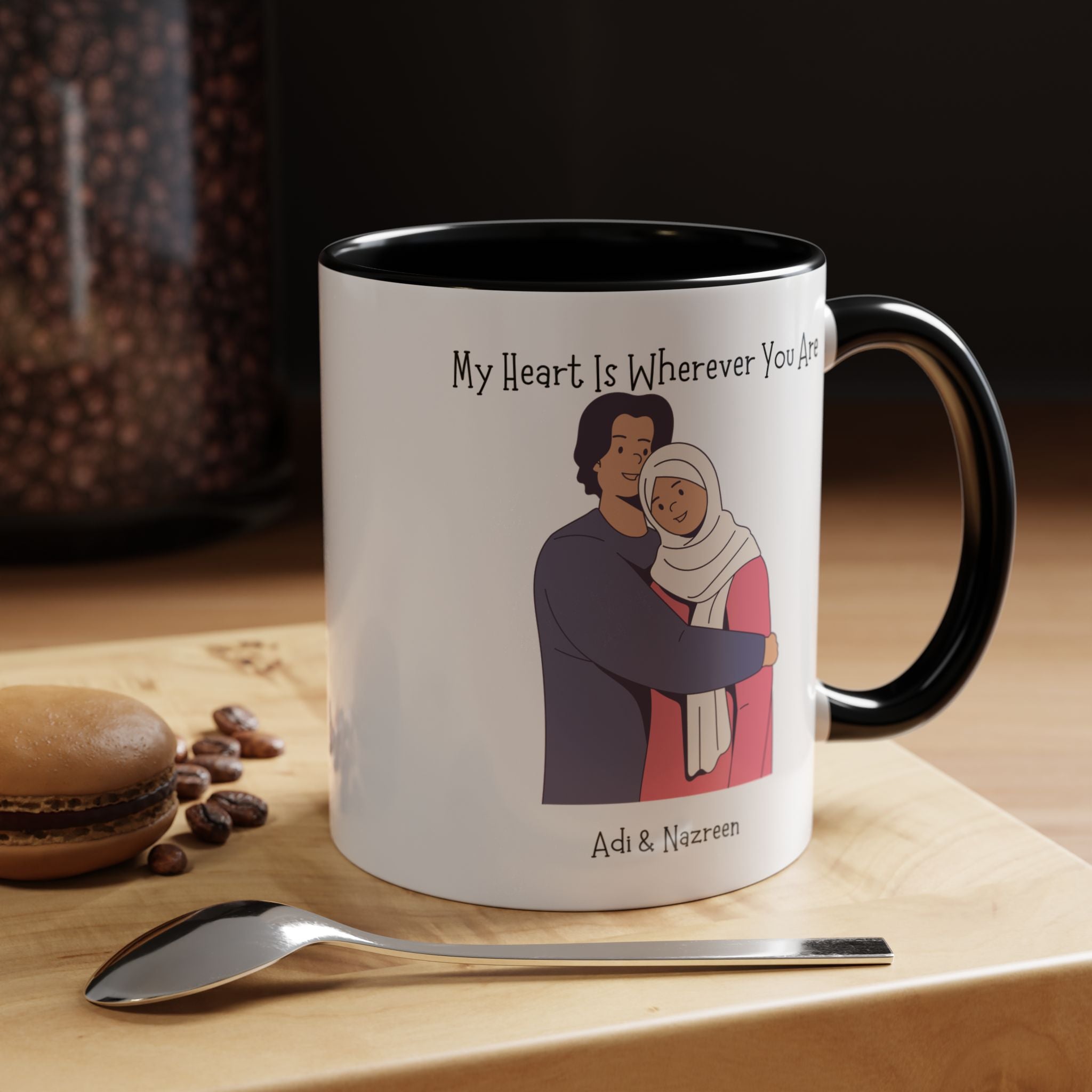My Heart Is Wherever You Are Personalized Romantic Mug, Accent Cup 11/15oz, Anniversary Valentines, V-Day Mug, Customized Couples Gift