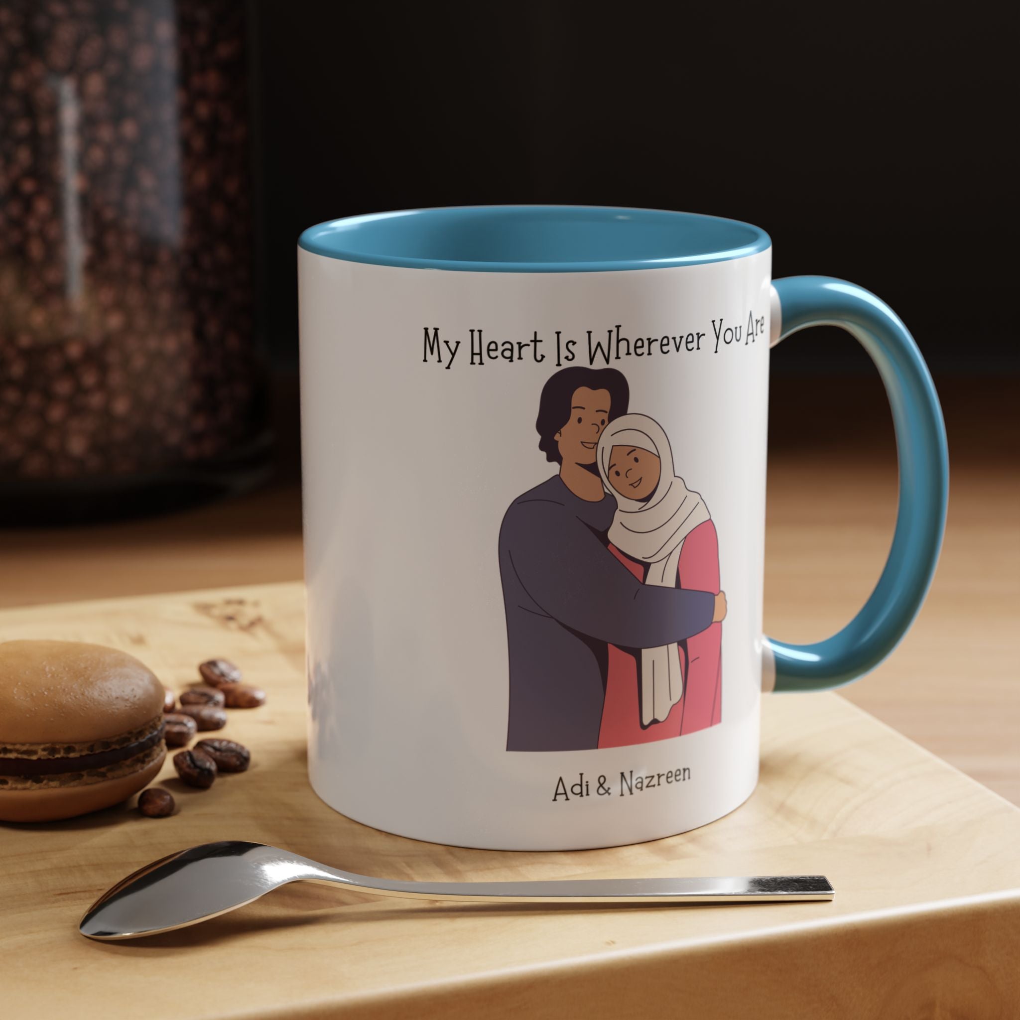 My Heart Is Wherever You Are Personalized Romantic Mug, Accent Cup 11/15oz, Anniversary Valentines, V-Day Mug, Customized Couples Gift