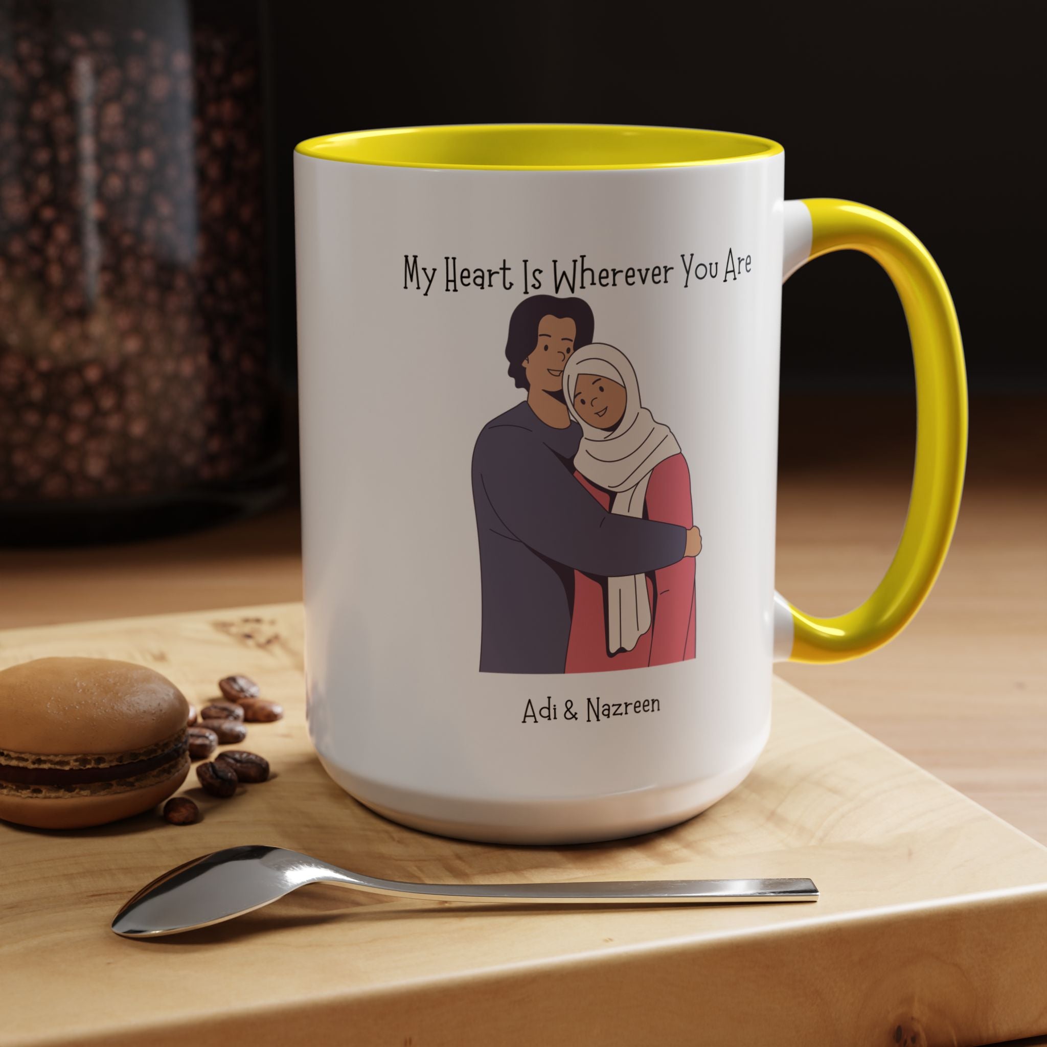 My Heart Is Wherever You Are Personalized Romantic Mug, Accent Cup 11/15oz, Anniversary Valentines, V-Day Mug, Customized Couples Gift