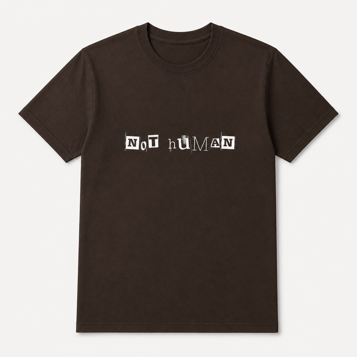 Not Human equality protest dark chocolate T-shirt front product image