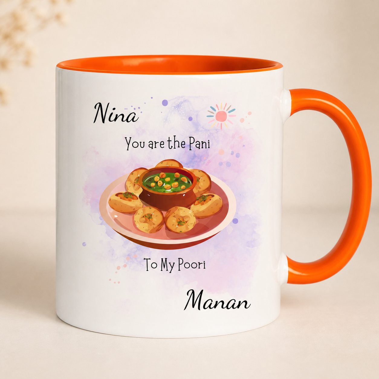 Personalized Pani to My Poori orange accent mug