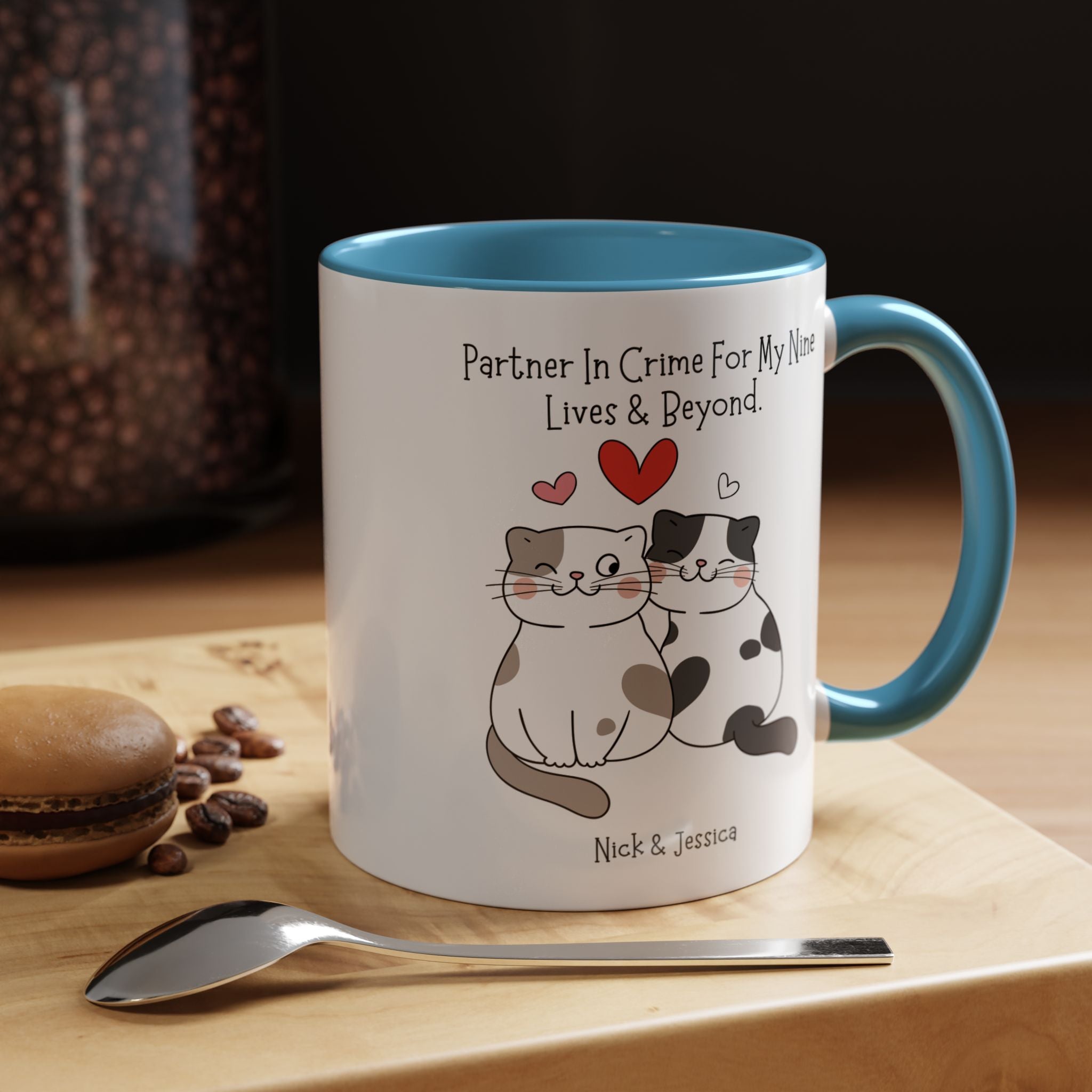 Partner In Crime For My Nine Lives And Beyond Personalized Romantic Mug, Accent Cup 11/15oz, Anniversary Valentines, V-Day Mug, Couples Gift