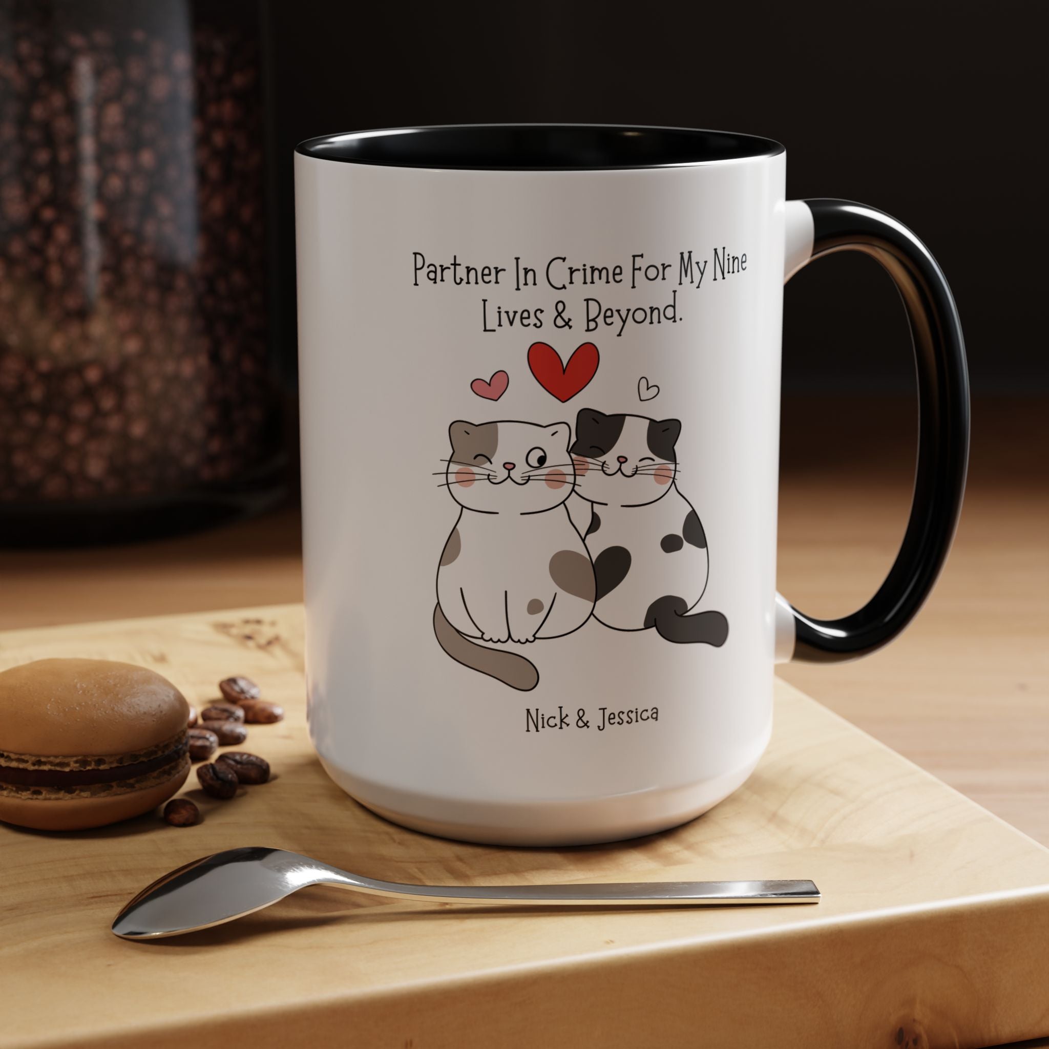 Partner In Crime For My Nine Lives And Beyond Personalized Romantic Mug, Accent Cup 11/15oz, Anniversary Valentines, V-Day Mug, Couples Gift