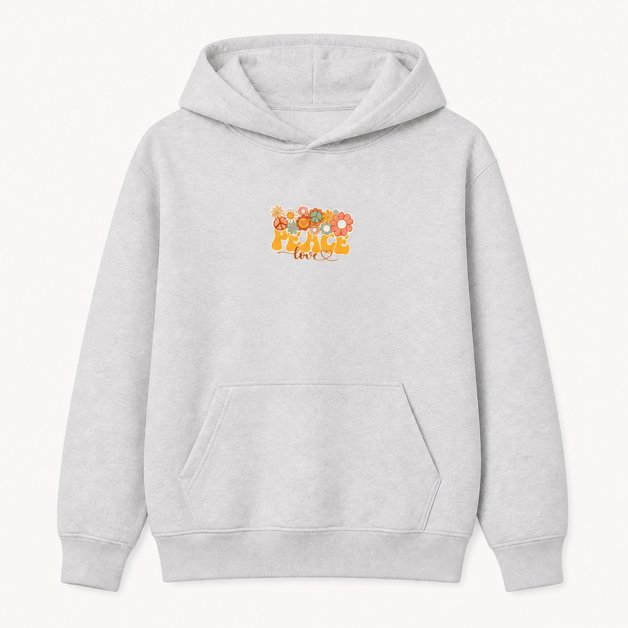 Peace and Love retro floral graphic sport grey hoodie front product image