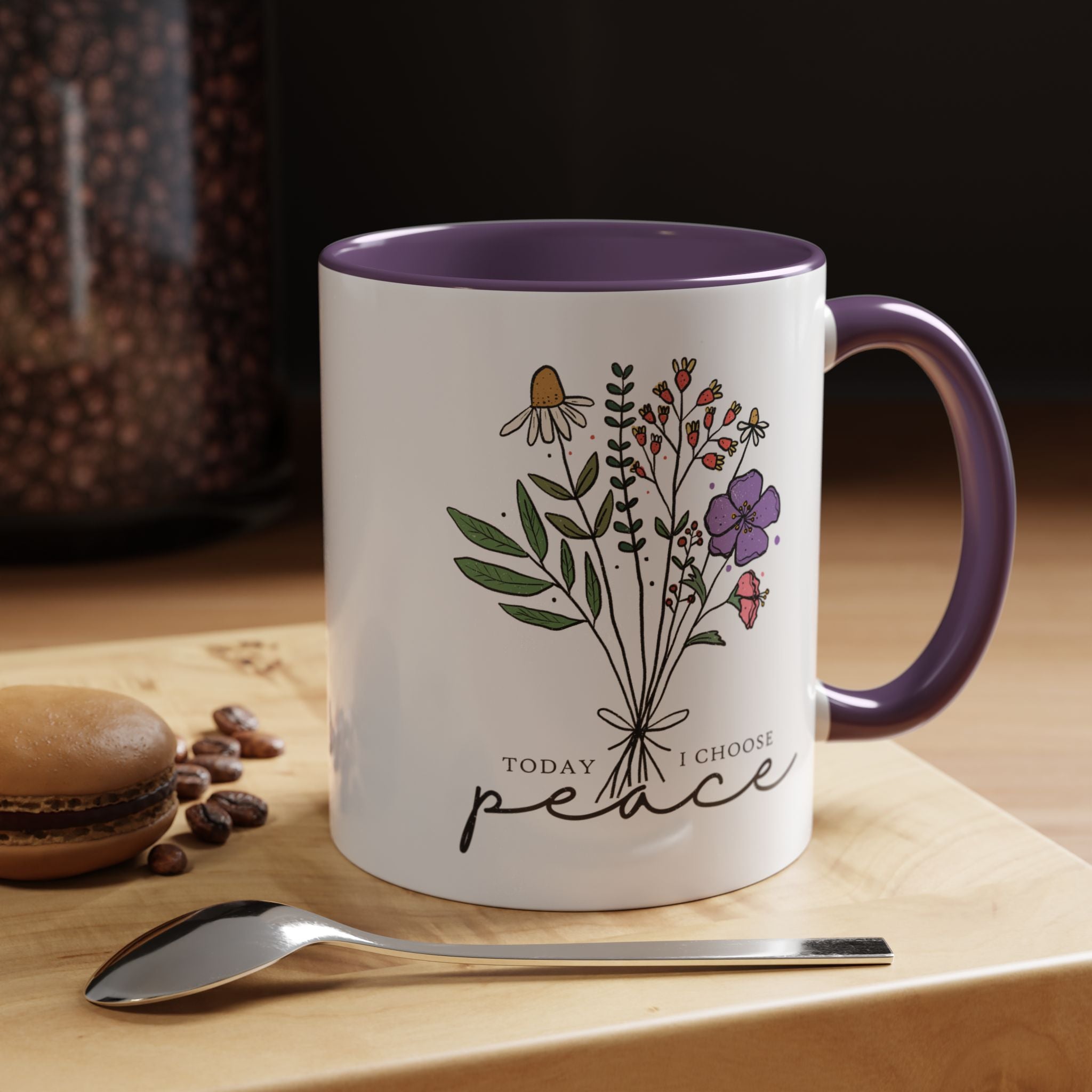 Personalized Mug, Today I Chose Peace, Floral Mug  Accent Cup (11, 15oz), Gift Under 20, White Elephant