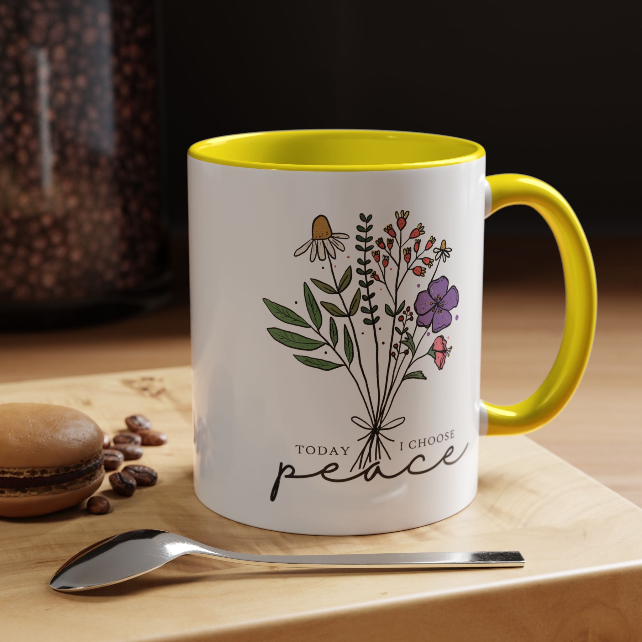 Personalized Mug, Today I Chose Peace, Floral Mug  Accent Cup (11, 15oz), Gift Under 20, White Elephant