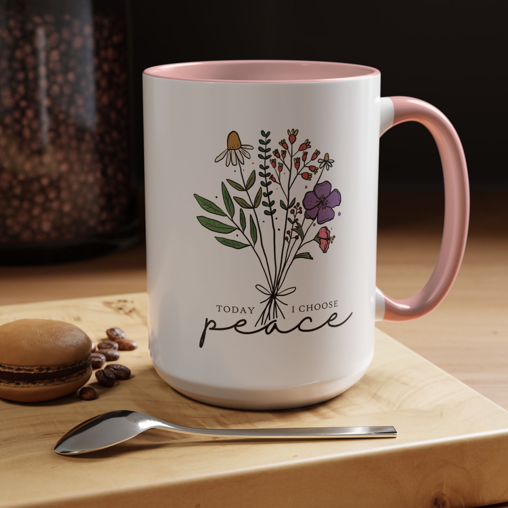 Personalized Mug, Today I Chose Peace, Floral Mug  Accent Cup (11, 15oz), Gift Under 20, White Elephant