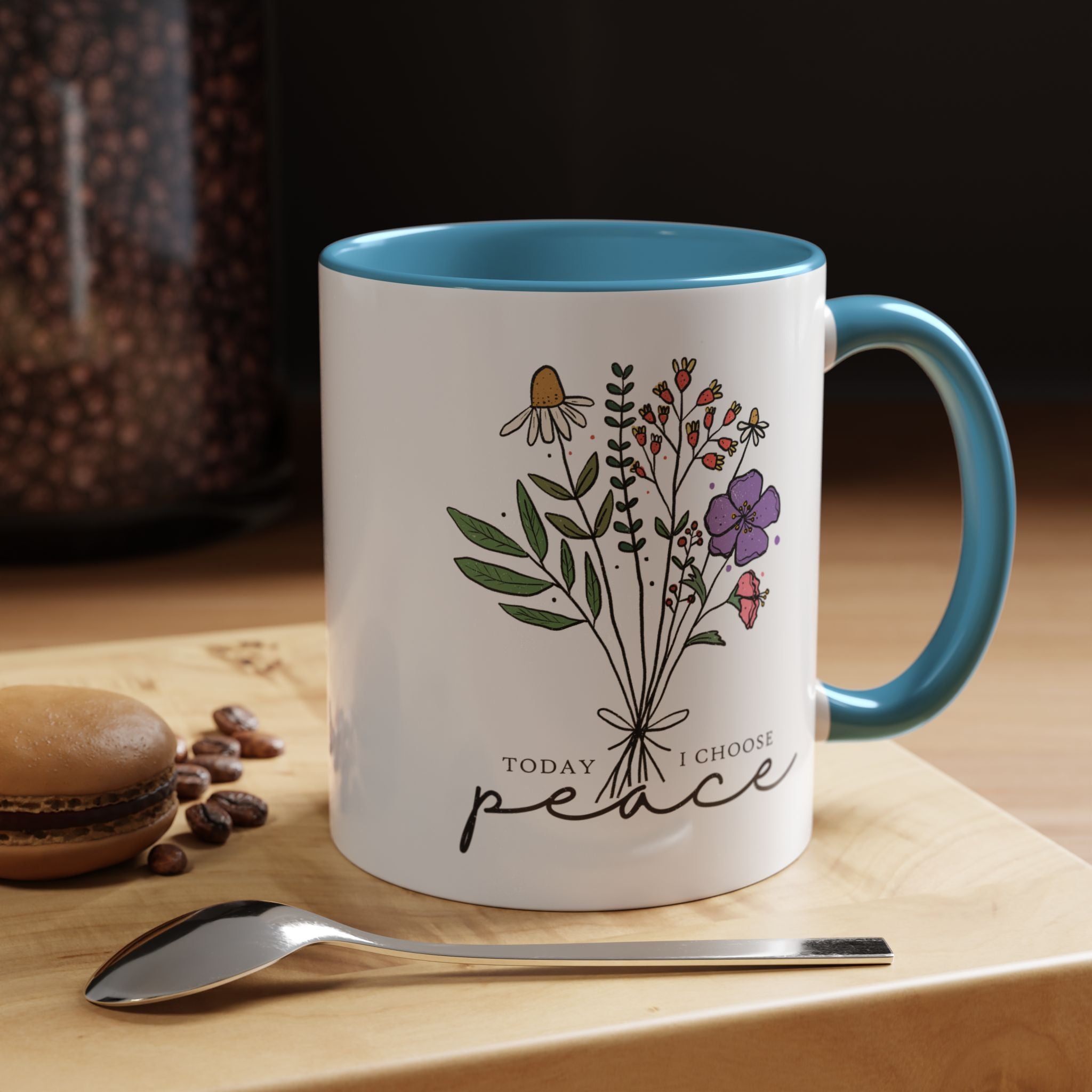 Personalized Mug, Today I Chose Peace, Floral Mug  Accent Cup (11, 15oz), Gift Under 20, White Elephant
