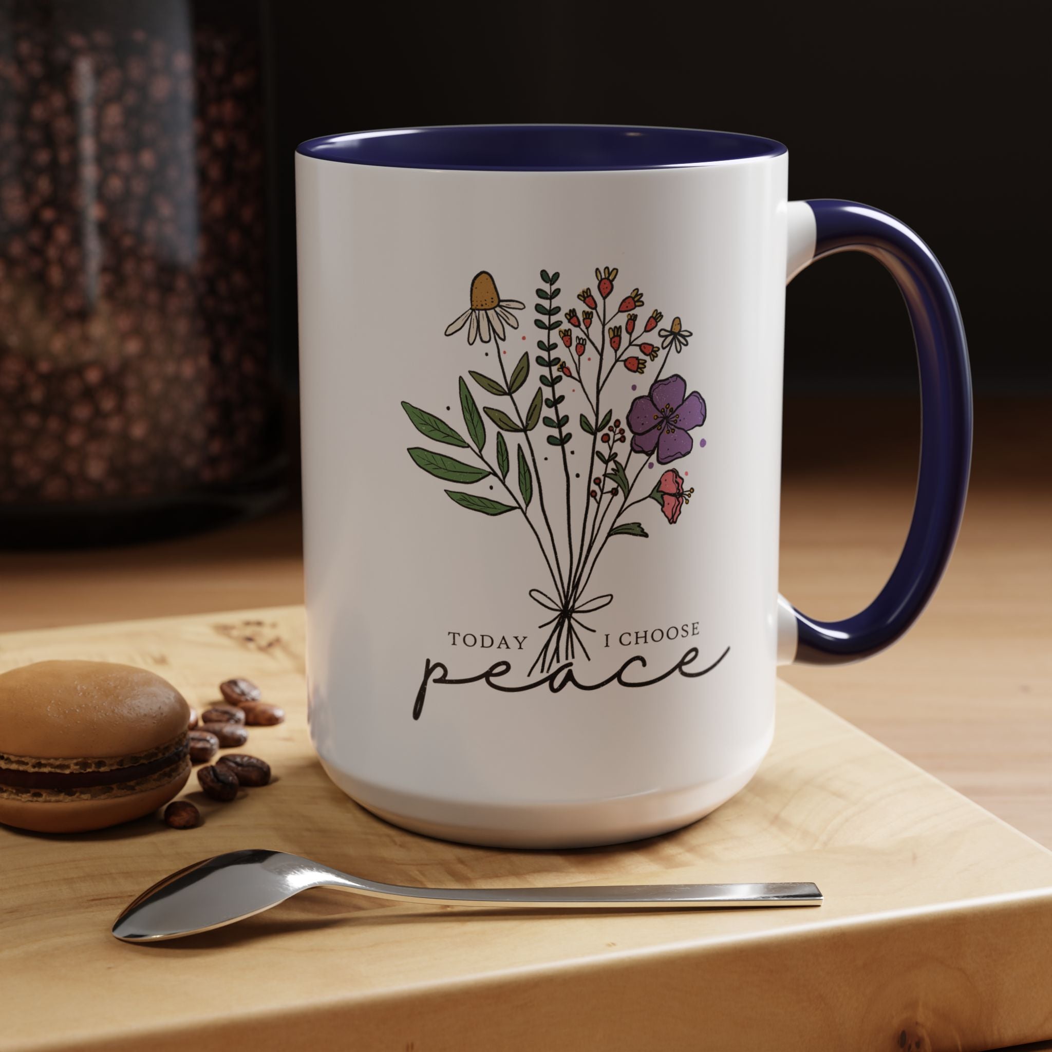 Personalized Mug, Today I Chose Peace, Floral Mug  Accent Cup (11, 15oz), Gift Under 20, White Elephant