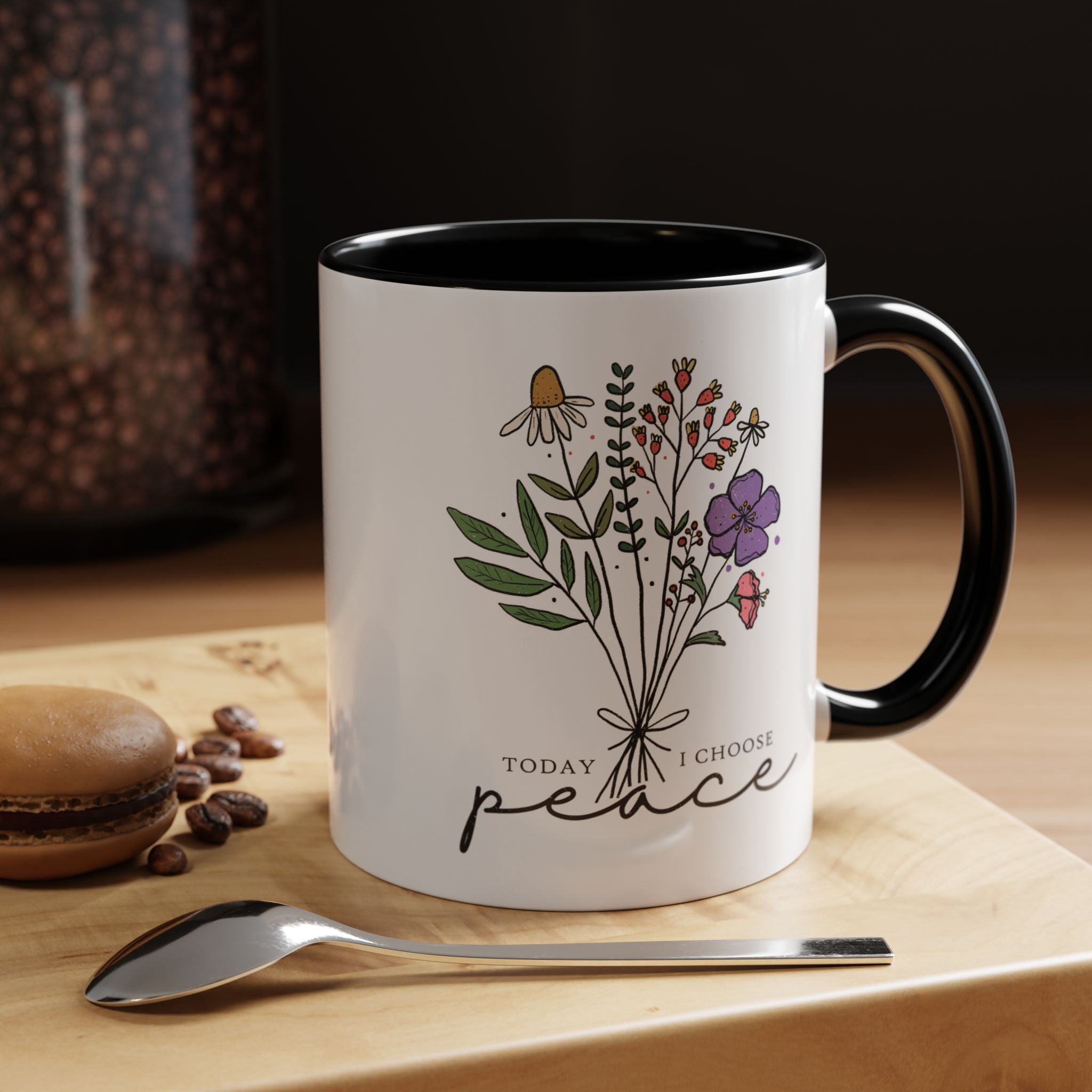 Personalized Mug, Today I Chose Peace, Floral Mug  Accent Cup (11, 15oz), Gift Under 20, White Elephant