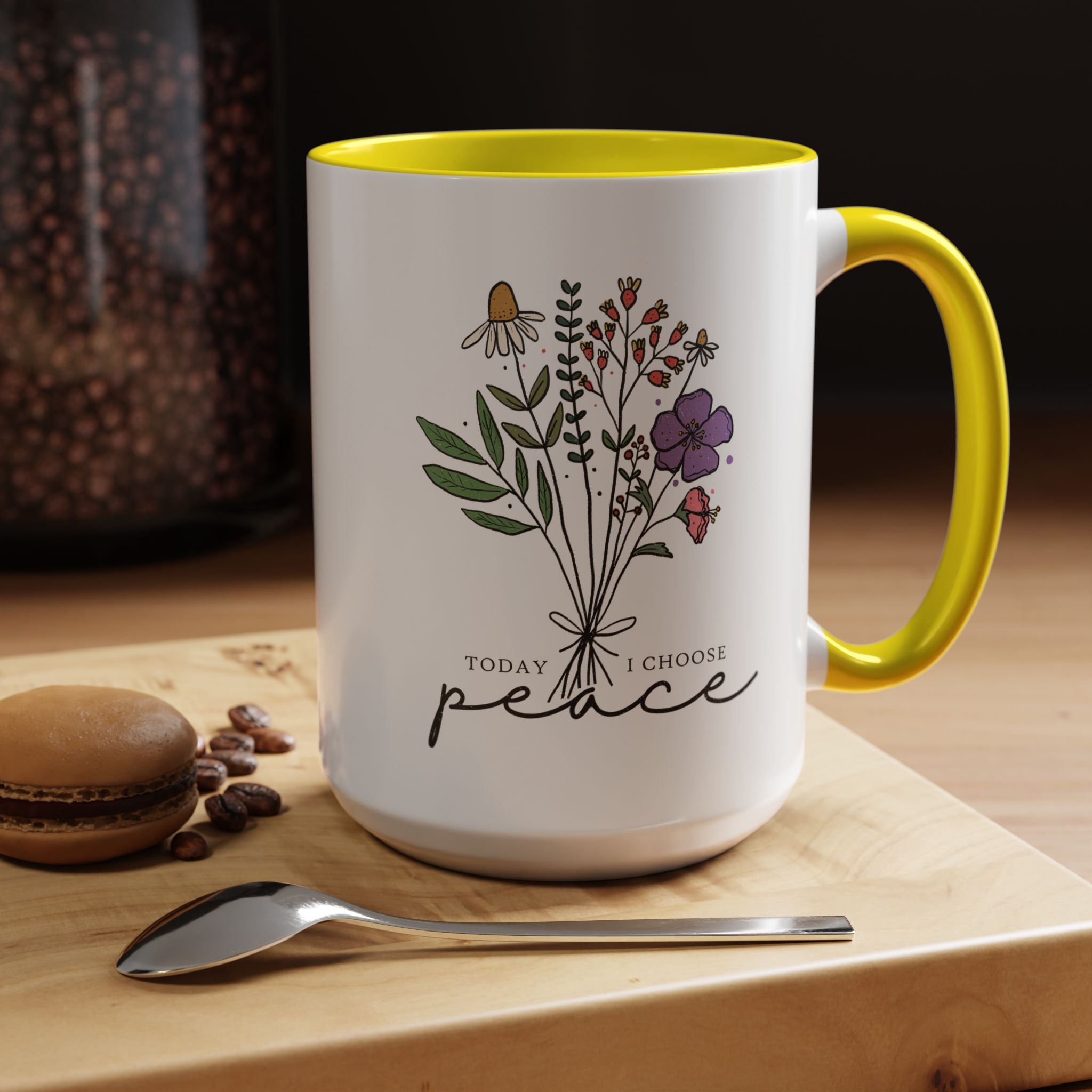 Personalized Mug, Today I Chose Peace, Floral Mug  Accent Cup (11, 15oz), Gift Under 20, White Elephant