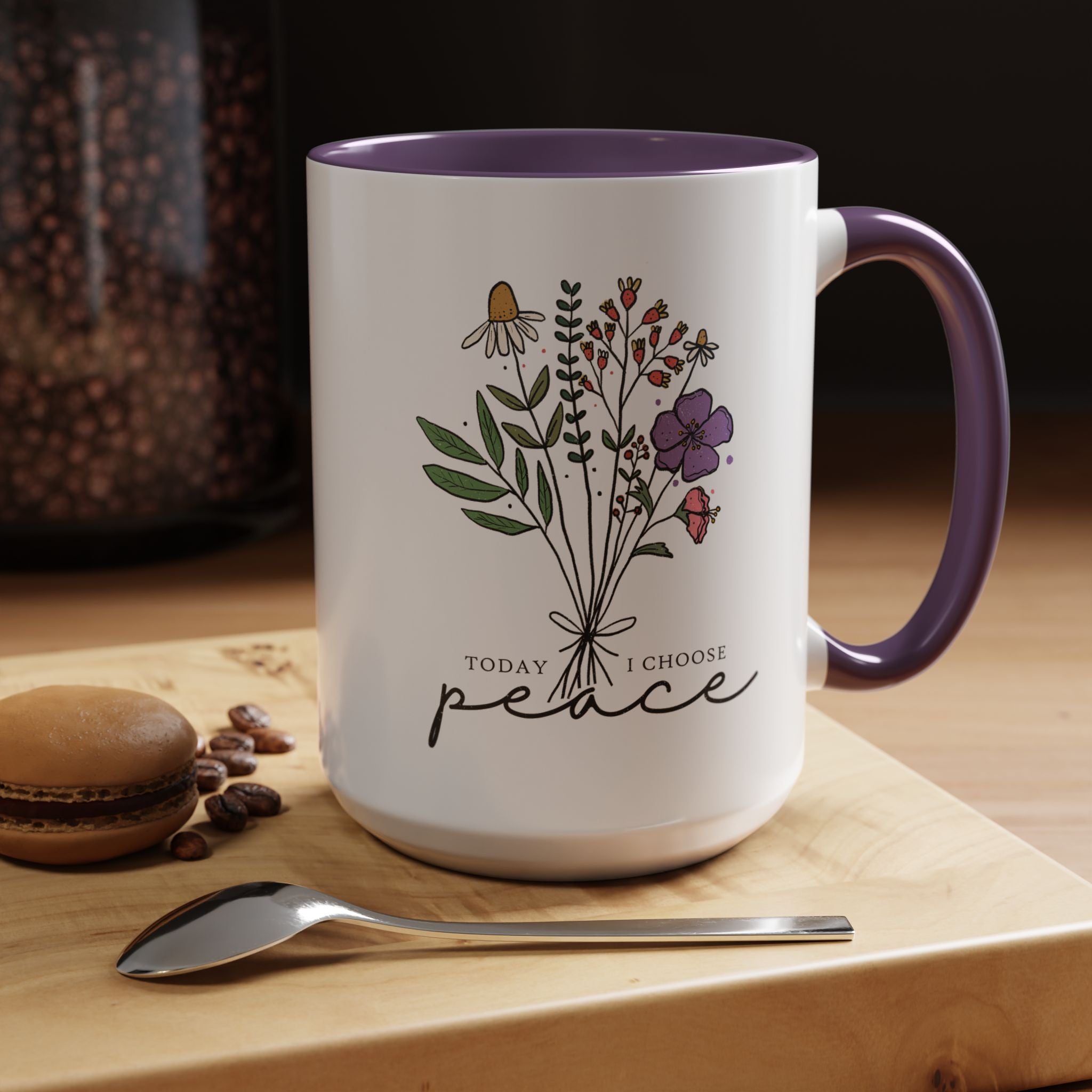 Personalized Mug, Today I Chose Peace, Floral Mug  Accent Cup (11, 15oz), Gift Under 20, White Elephant