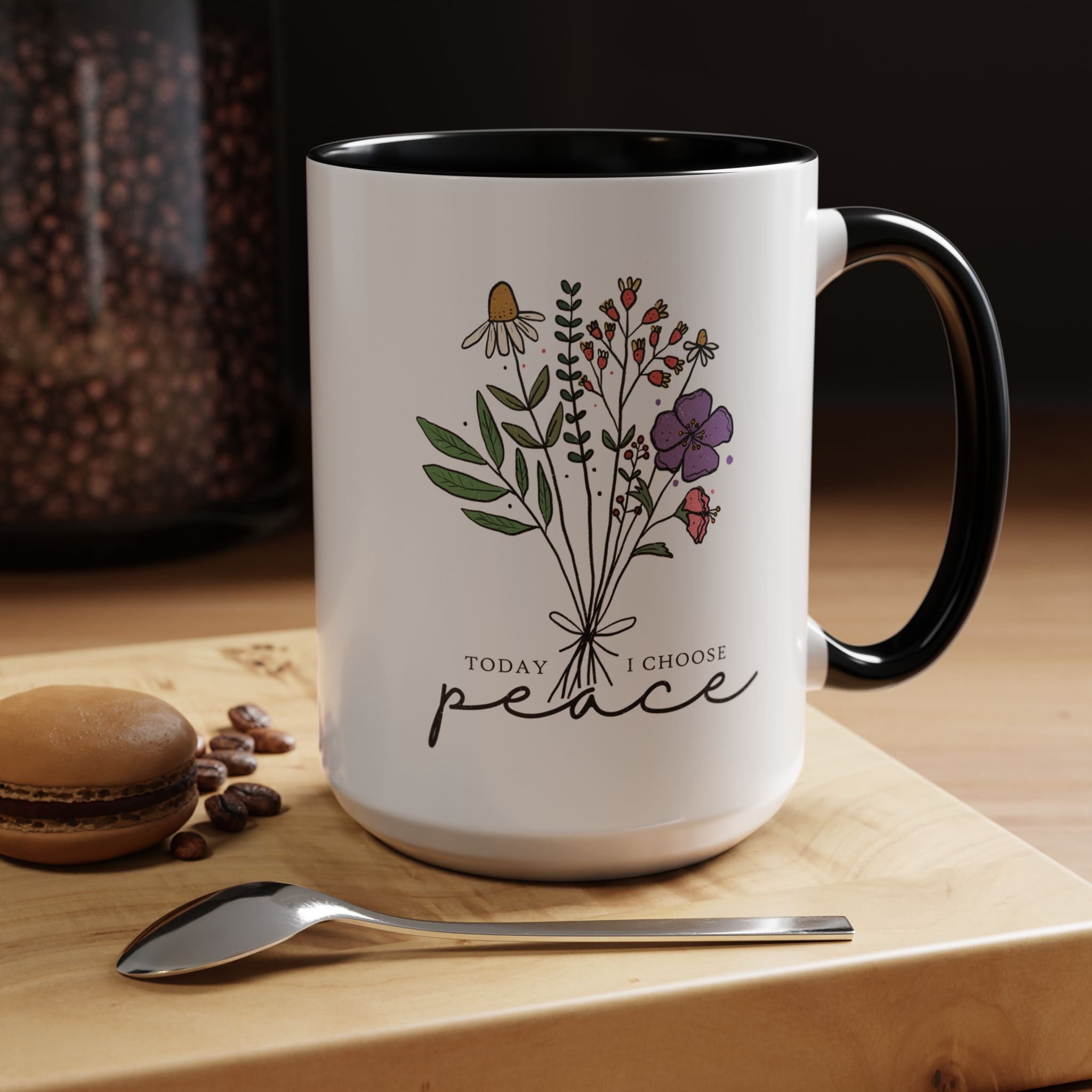Personalized Mug, Today I Chose Peace, Floral Mug  Accent Cup (11, 15oz), Gift Under 20, White Elephant