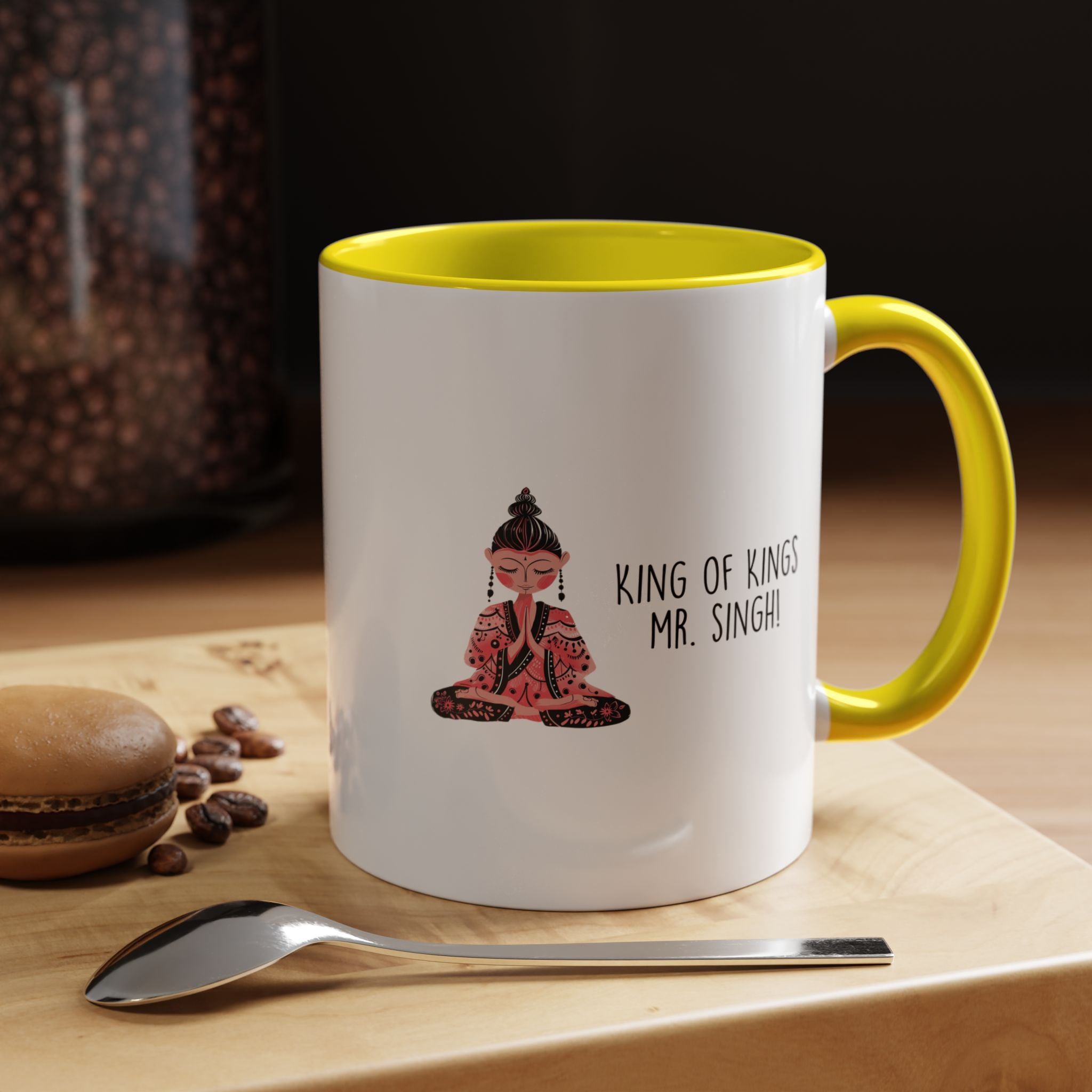 Funny Coffee Mug, Personalized Mug, Desi Roots Mug 'King Of Kings Mr Singh' Indian Accent Chai Cup (11/15oz), Gift Under 20, White Elephant