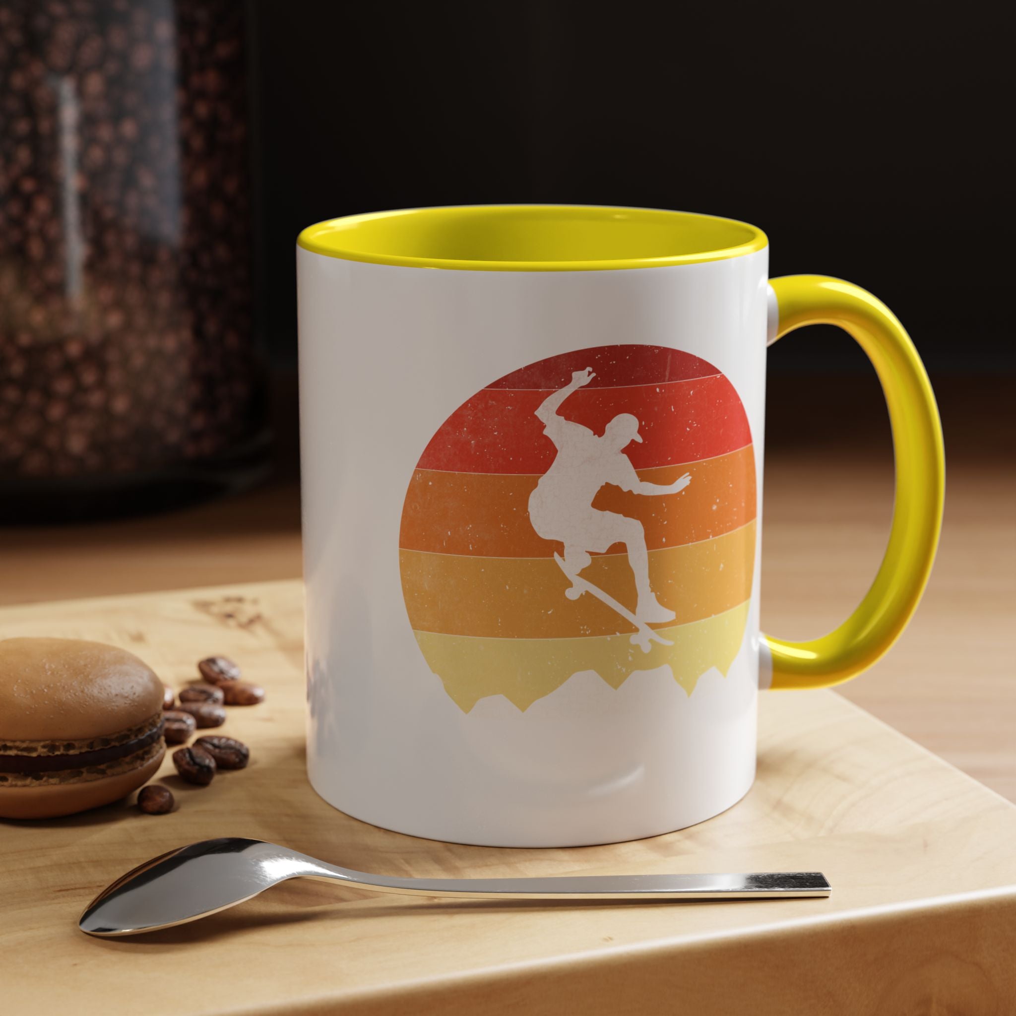 Personalized Mug, Retro Skateboarding Mug! Accent Cup (11, 15oz), Gift Under 20, White Elephant