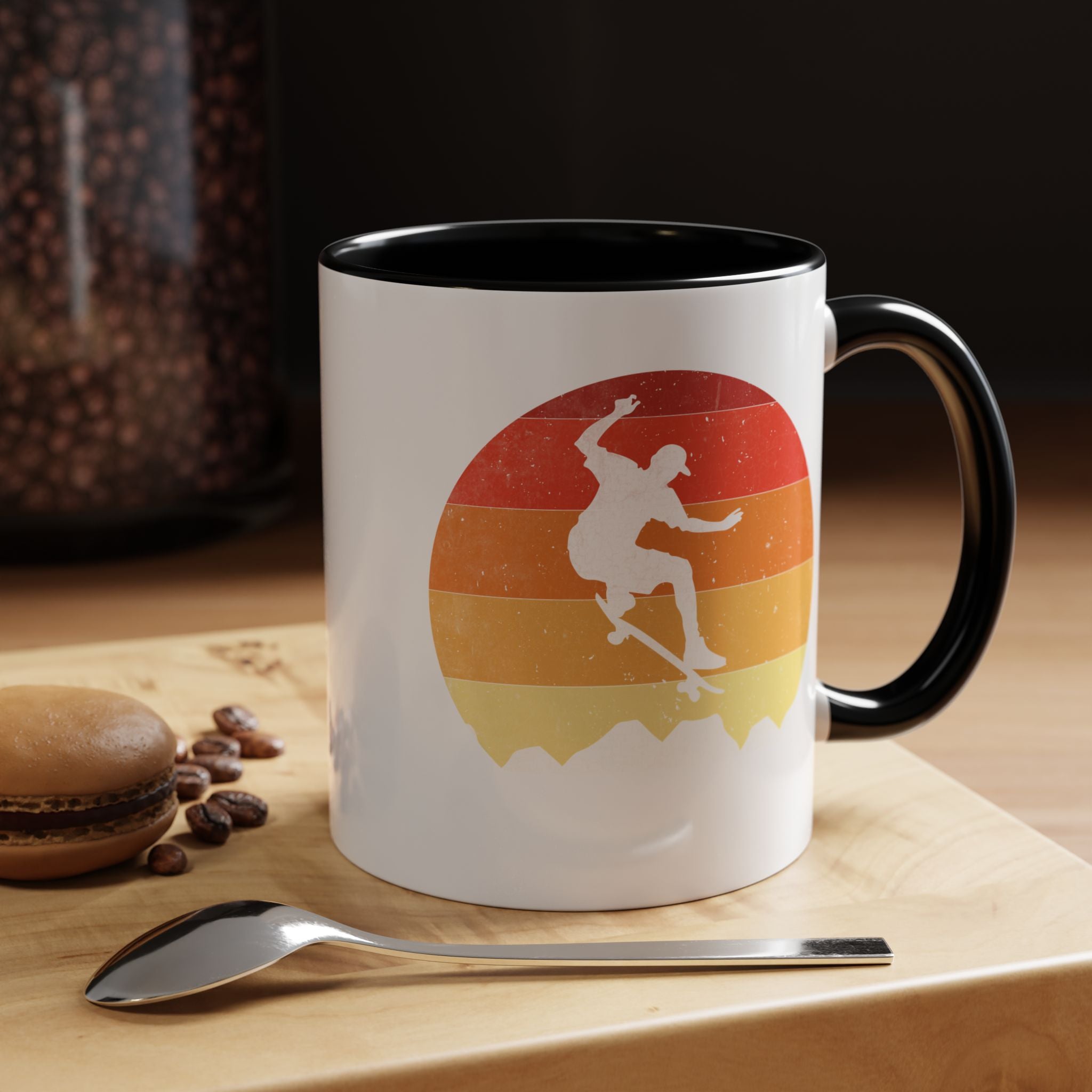 Personalized Mug, Retro Skateboarding Mug! Accent Cup (11, 15oz), Gift Under 20, White Elephant