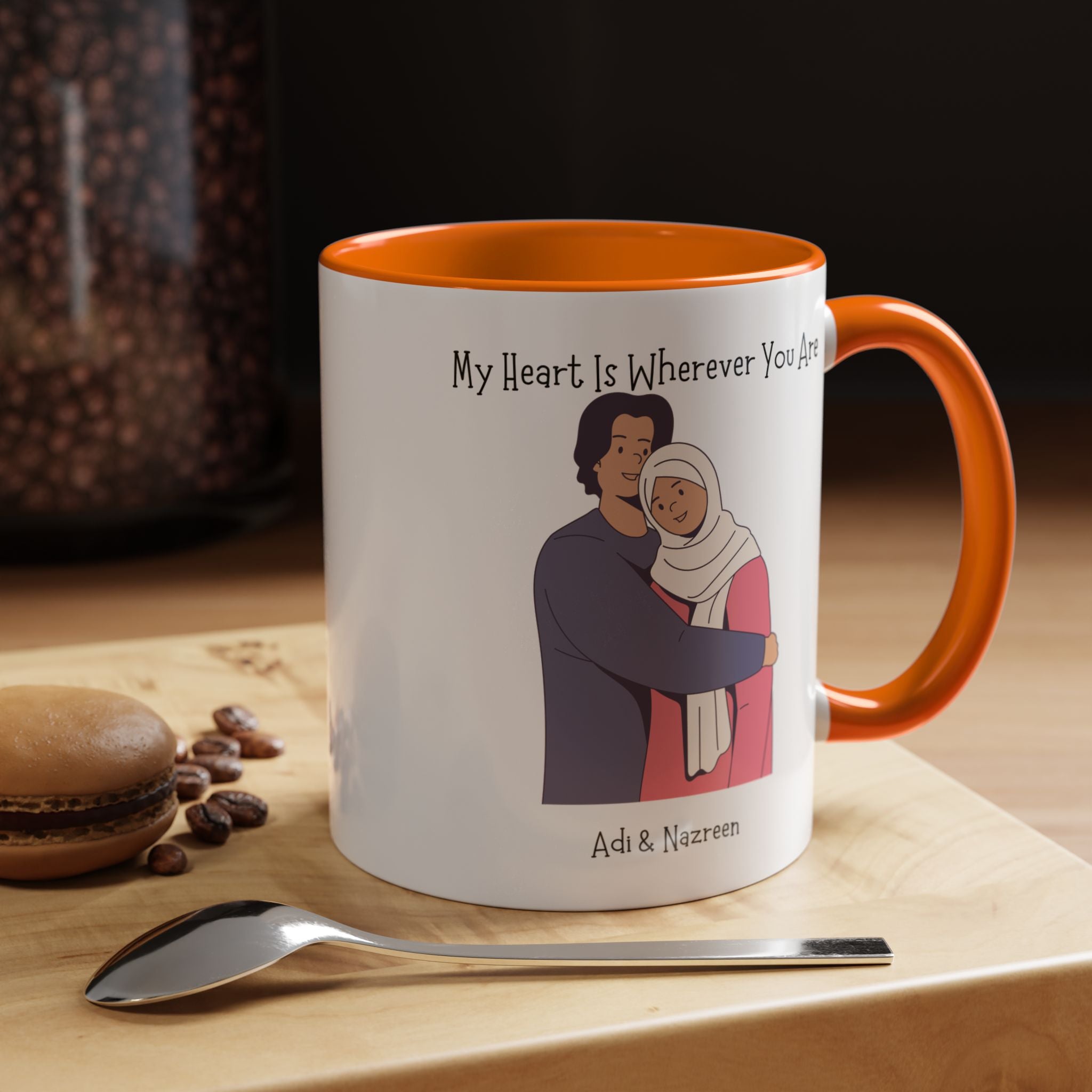 My Heart Is Wherever You Are Personalized Romantic Mug, Accent Cup 11/15oz, Anniversary Valentines, V-Day Mug, Customized Couples Gift