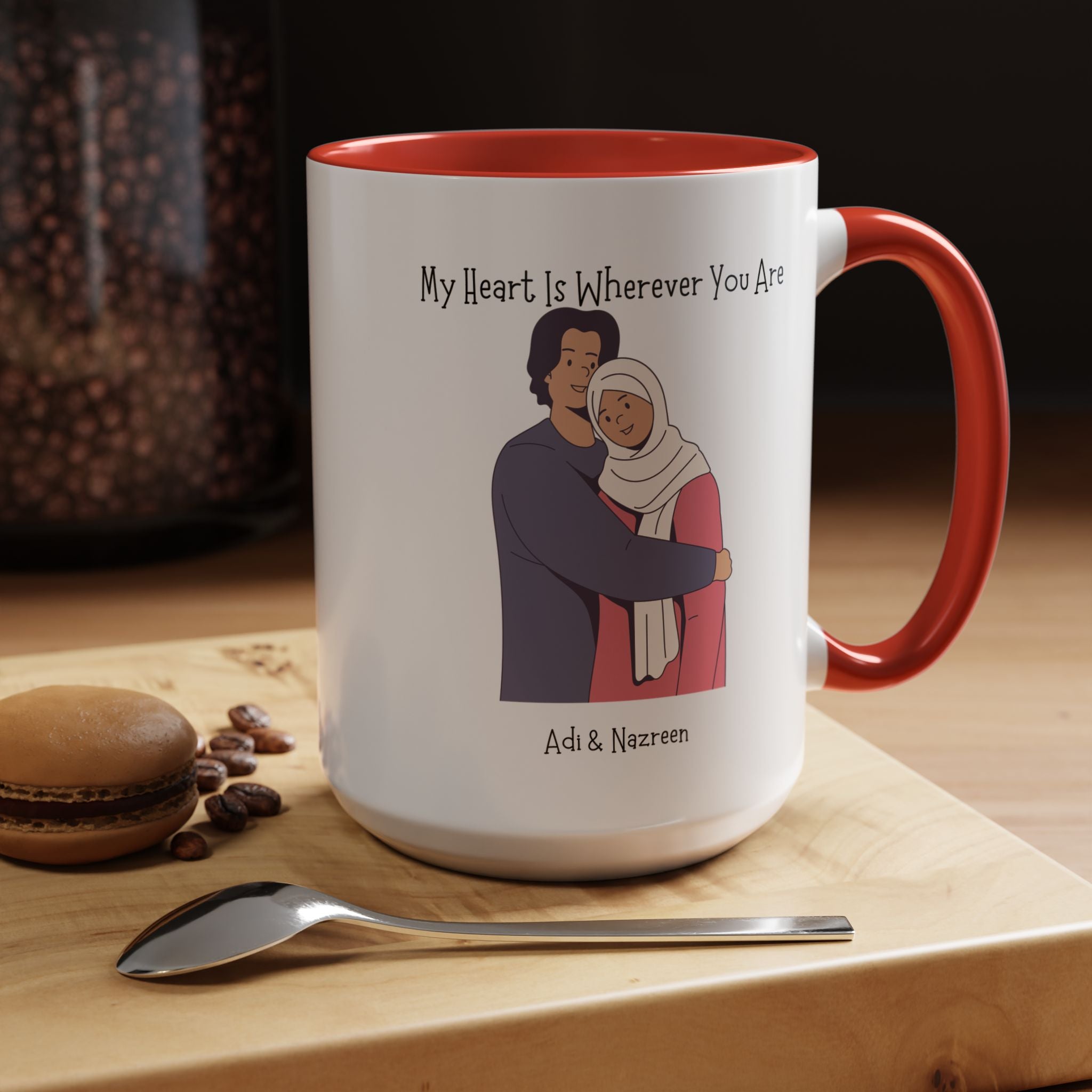 My Heart Is Wherever You Are Personalized Romantic Mug, Accent Cup 11/15oz, Anniversary Valentines, V-Day Mug, Customized Couples Gift