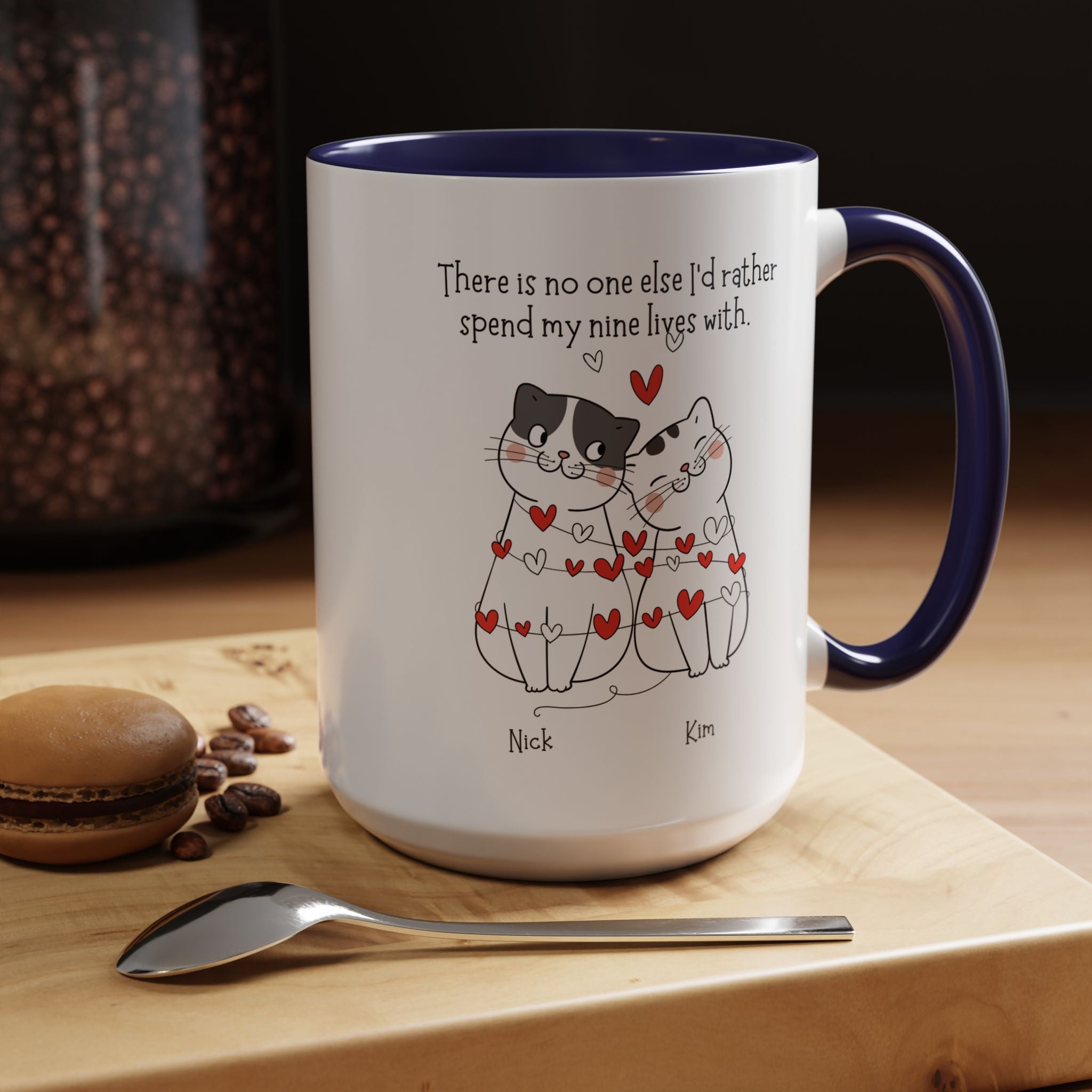 No one else I'd rather spend my nine lives with Personalized Romantic Mug Accent Cup, Anniversary Valentines, V-Day, Customized Couples Gift