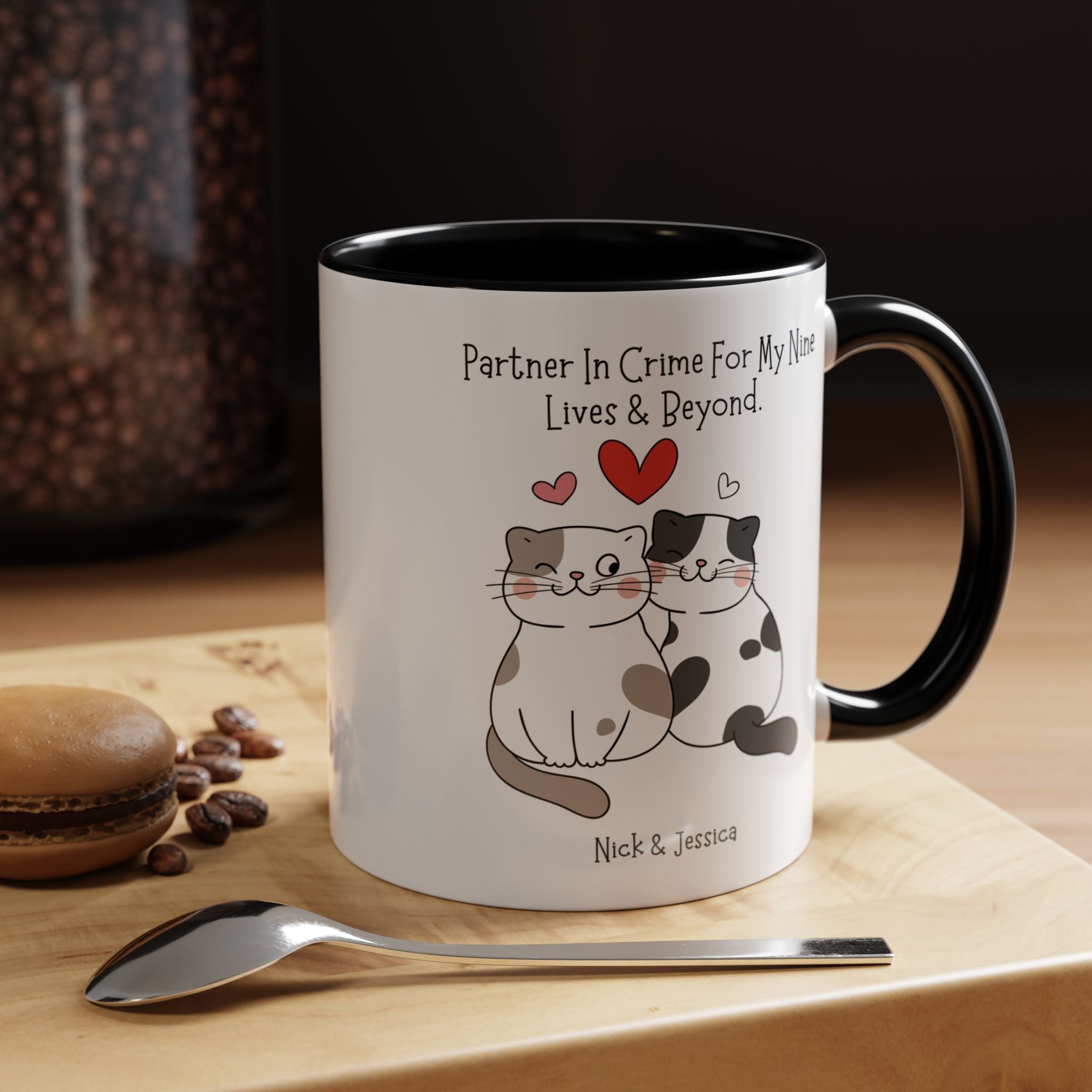 Partner In Crime For My Nine Lives And Beyond Personalized Romantic Mug, Accent Cup 11/15oz, Anniversary Valentines, V-Day Mug, Couples Gift