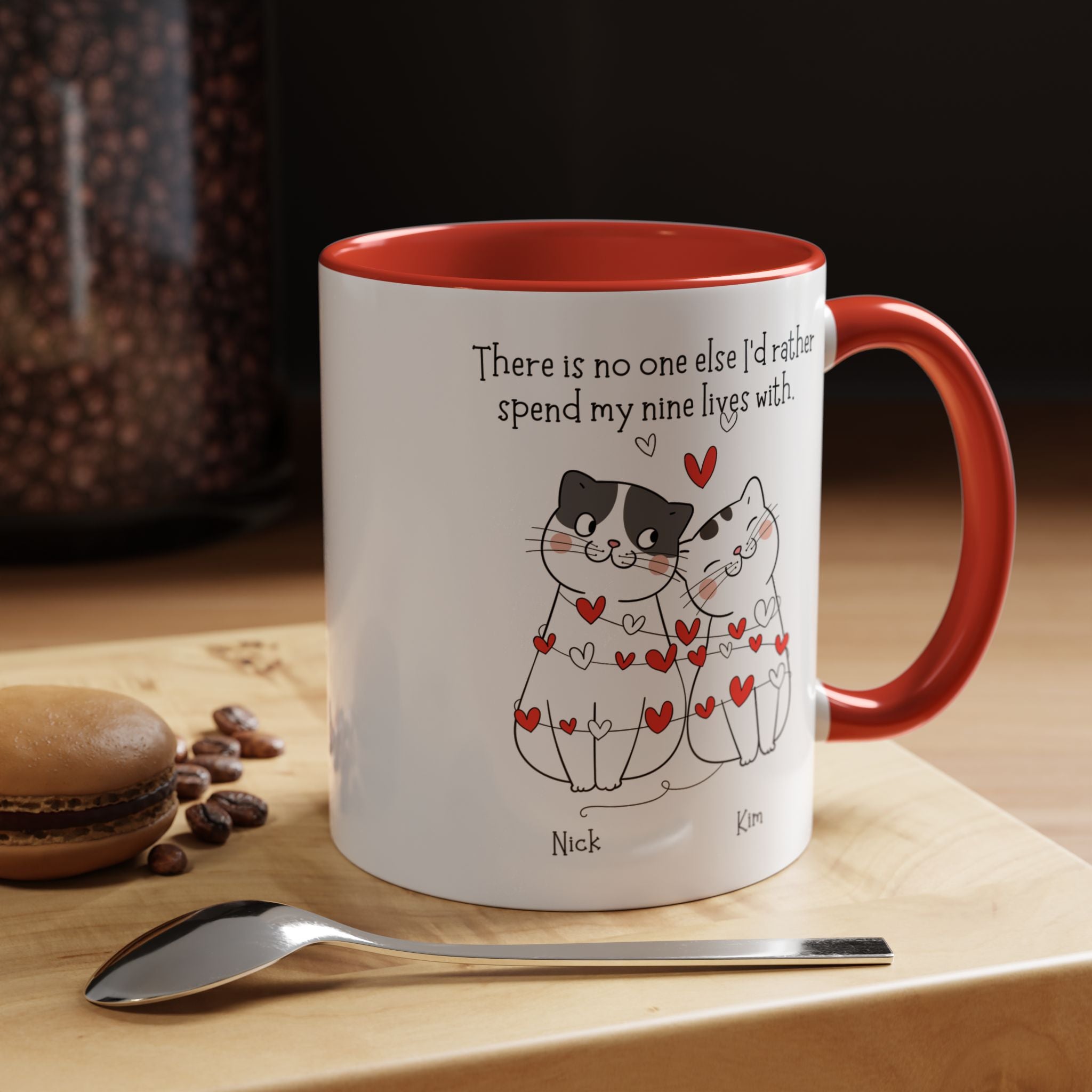 No one else I'd rather spend my nine lives with Personalized Romantic Mug Accent Cup, Anniversary Valentines, V-Day, Customized Couples Gift