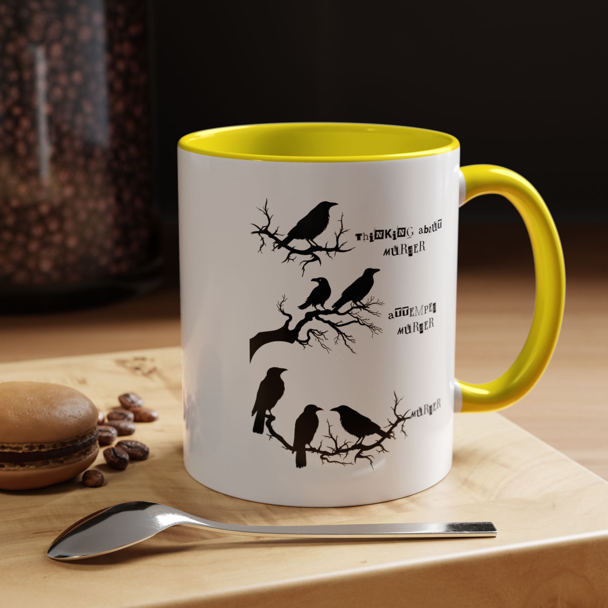 Funny Coffee Mug, Personalized Mug, Crow Murder Meme Funny Accent Cup (11, 15oz), Gift Under 20