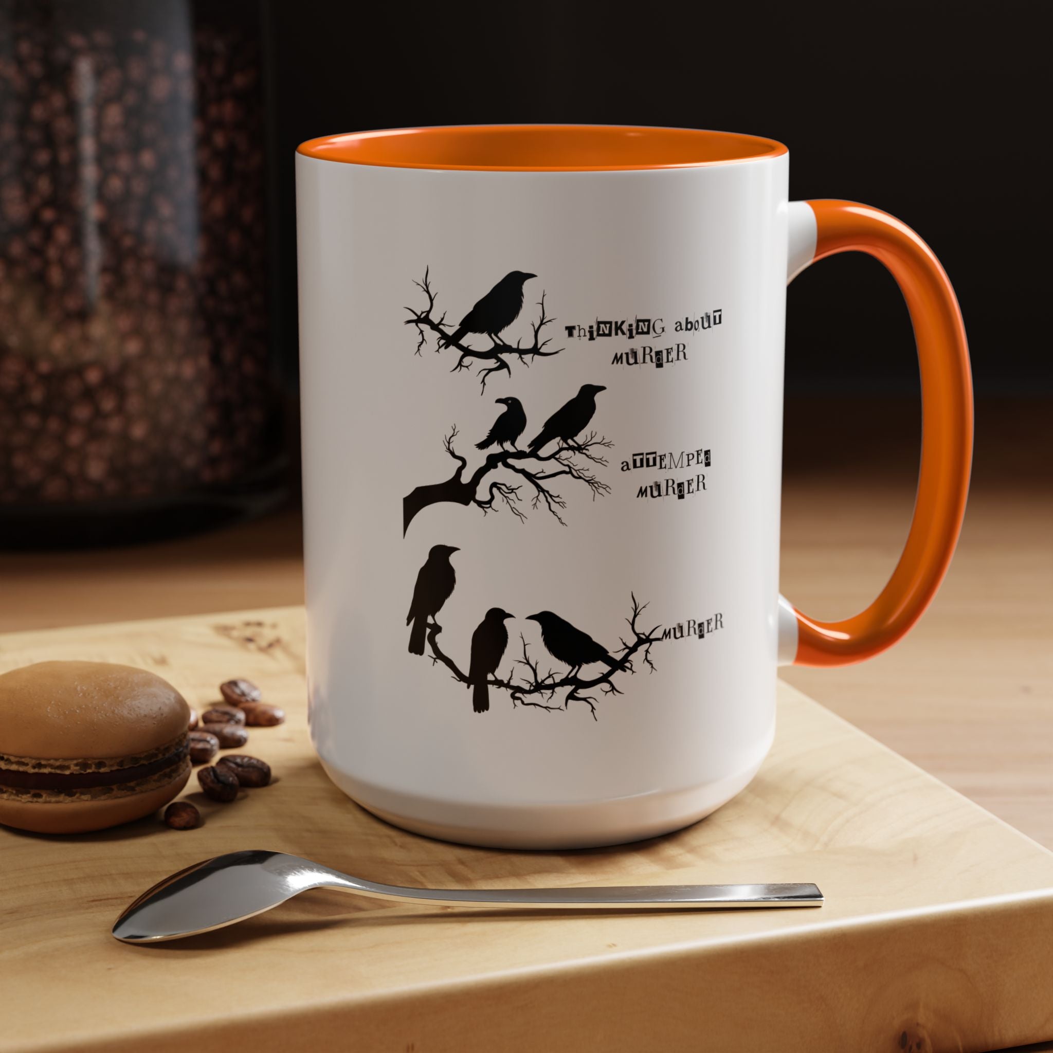 Funny Coffee Mug, Personalized Mug, Crow Murder Meme Funny Accent Cup (11, 15oz), Gift Under 20