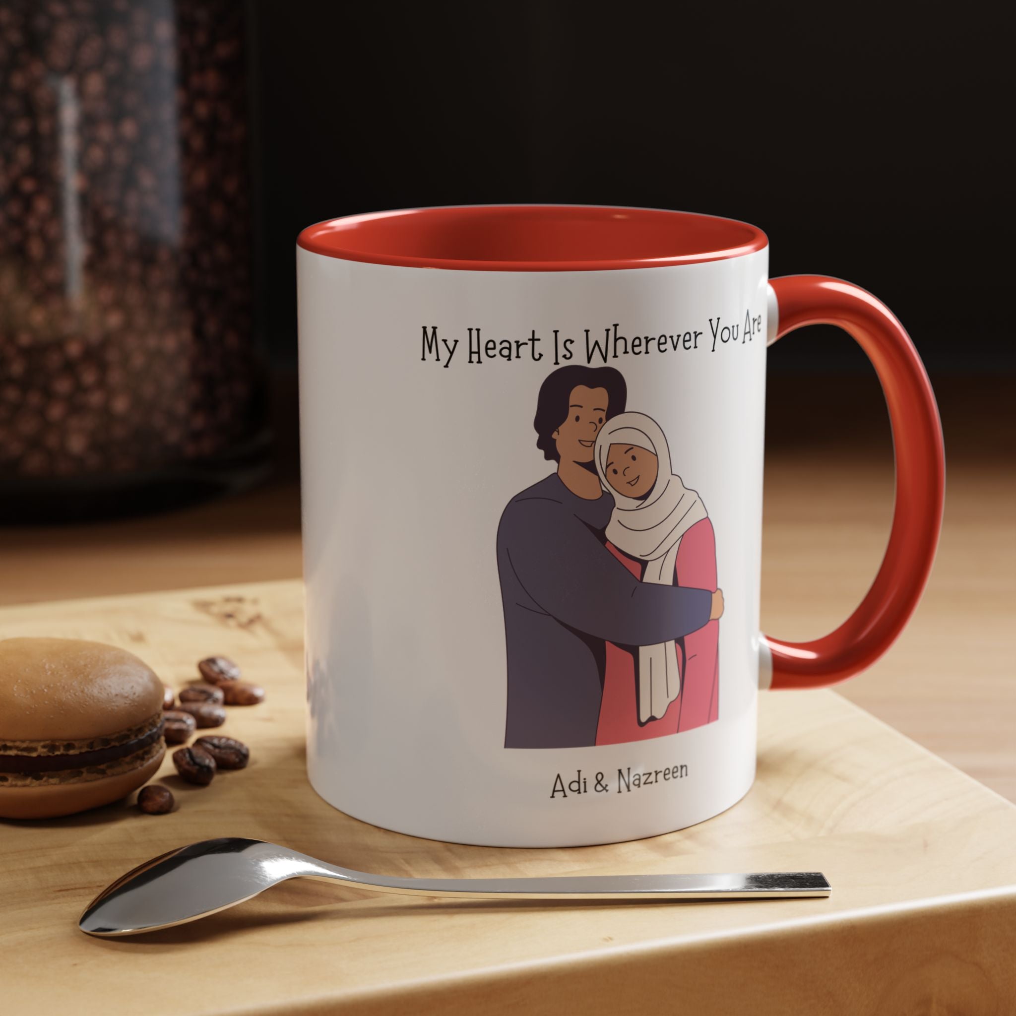 My Heart Is Wherever You Are Personalized Romantic Mug, Accent Cup 11/15oz, Anniversary Valentines, V-Day Mug, Customized Couples Gift