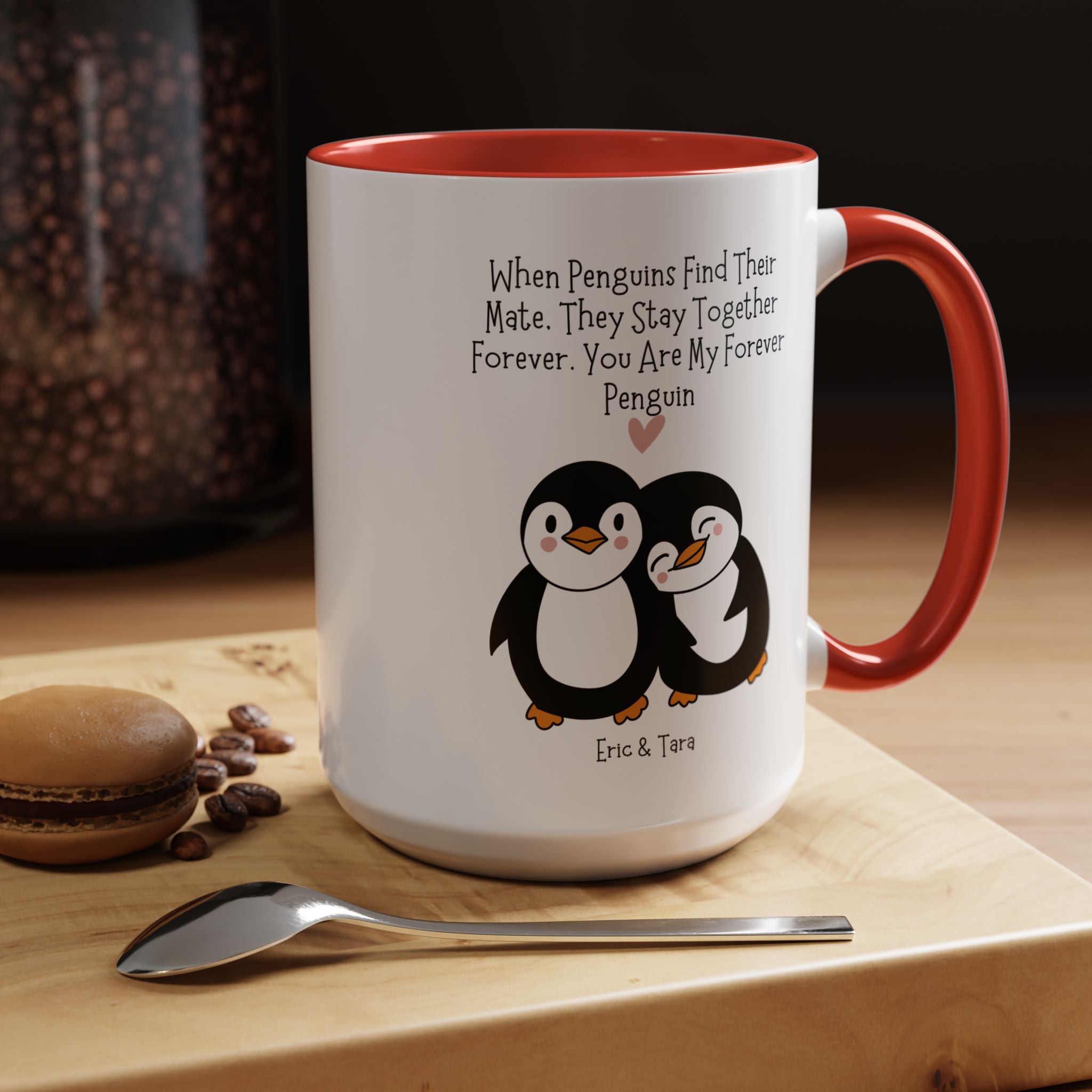 You Are My Forever Penguin Personalized Romantic Mug Accent Cup 11/15oz, Anniversary Valentines V-Day Custom Couples Gift for BF, GF, Spouse