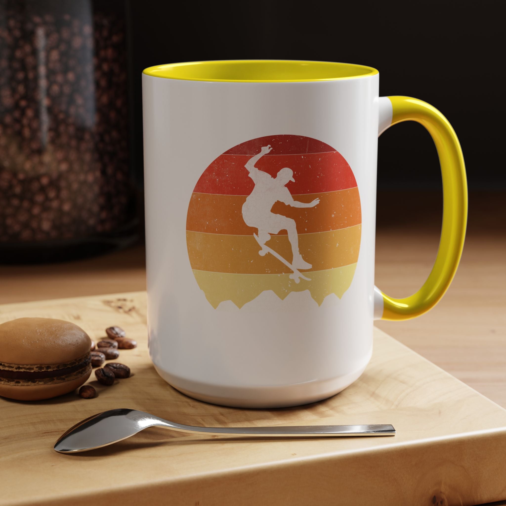 Personalized Mug, Retro Skateboarding Mug! Accent Cup (11, 15oz), Gift Under 20, White Elephant