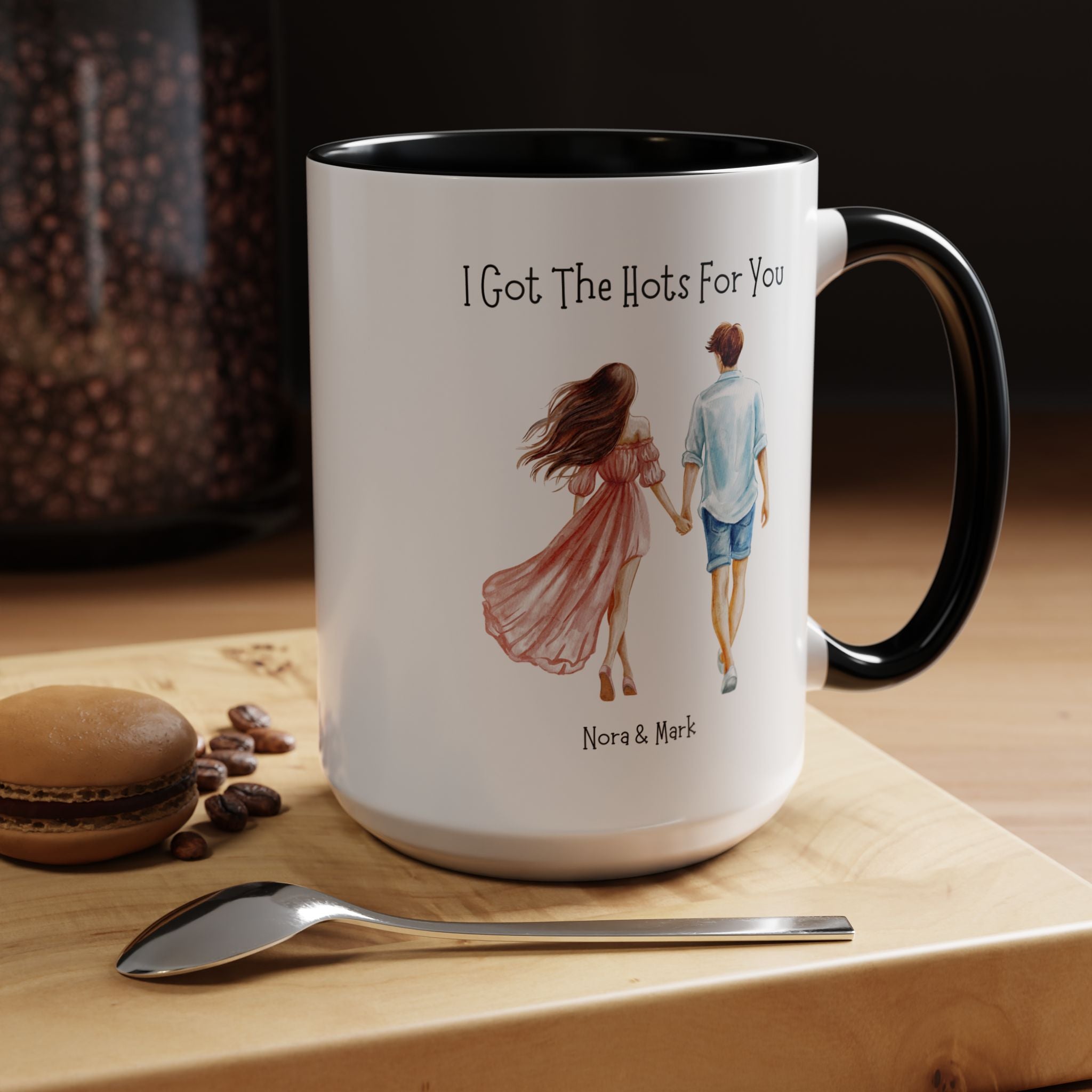 I Got The Hots For You Personalized Romantic Mug, Accent Cup 11/15oz, Anniversary Wedding Valentines Gift, Customized Couples V-Day Gift Mug