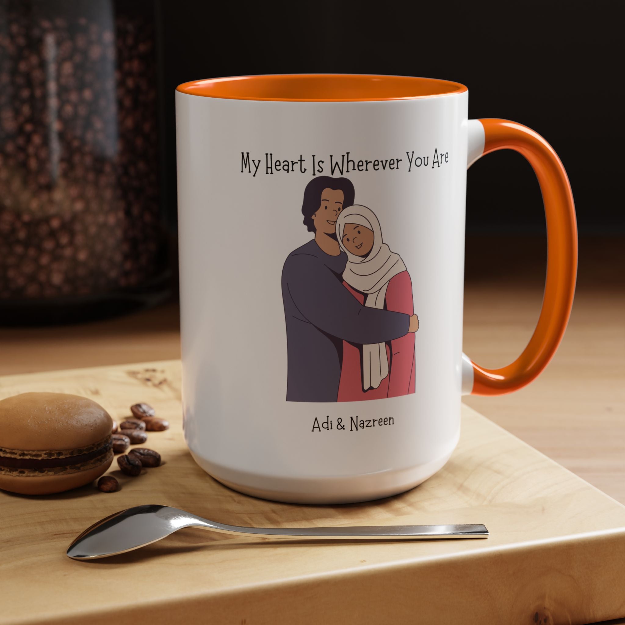 My Heart Is Wherever You Are Personalized Romantic Mug, Accent Cup 11/15oz, Anniversary Valentines, V-Day Mug, Customized Couples Gift